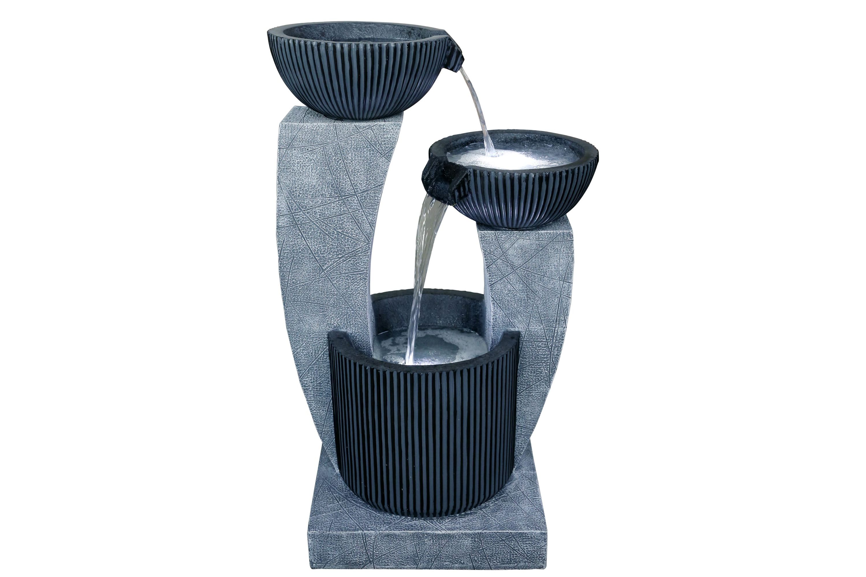 32" Lighted Blue Modern Tiered Outdoor Garden Water Fountain