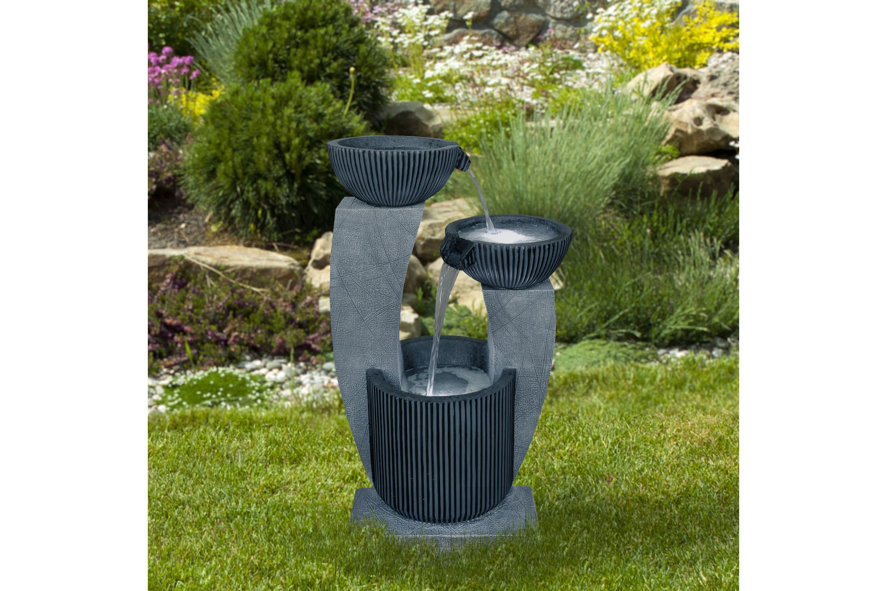 32" Lighted Blue Modern Tiered Outdoor Garden Water Fountain
