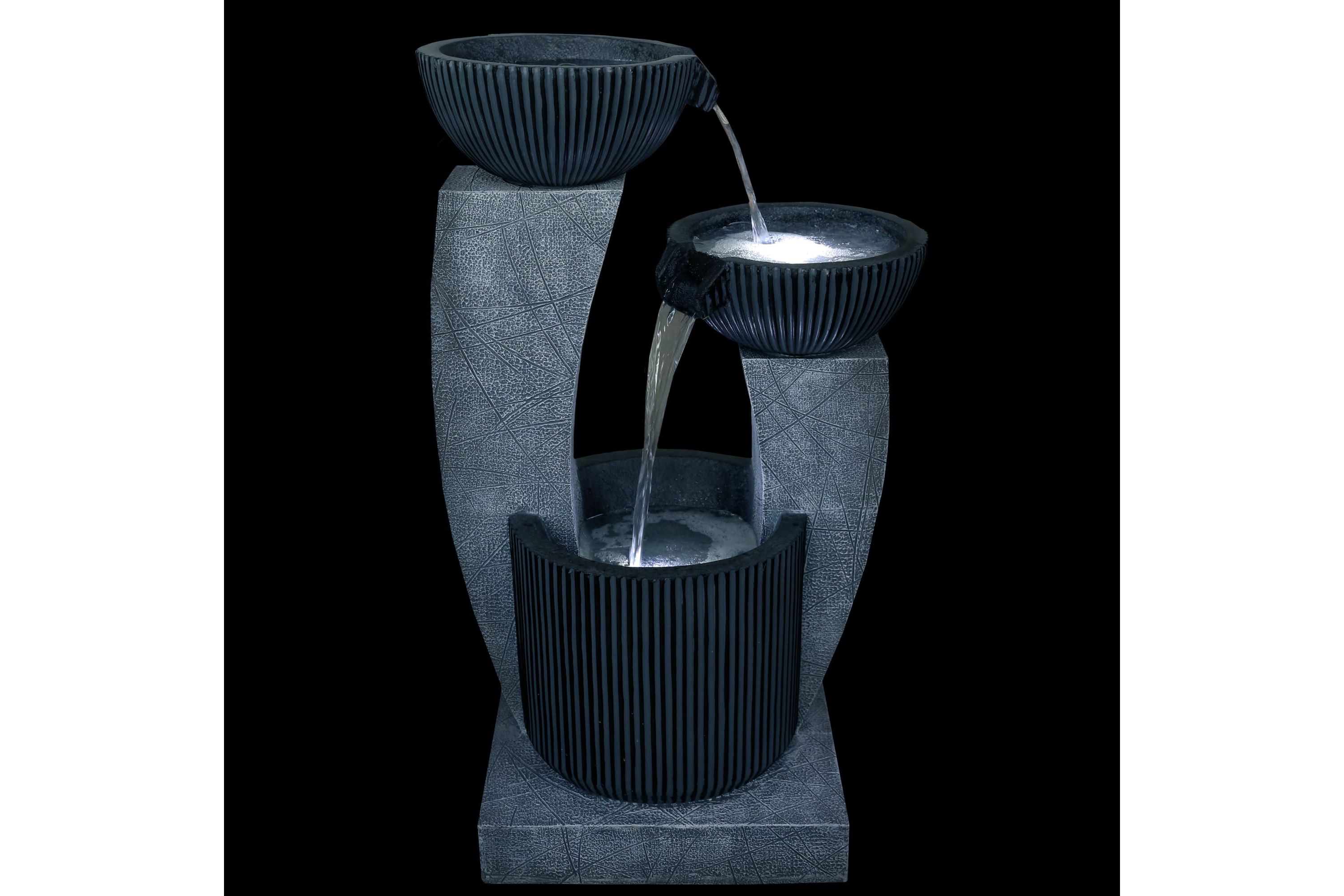 32" Lighted Blue Modern Tiered Outdoor Garden Water Fountain