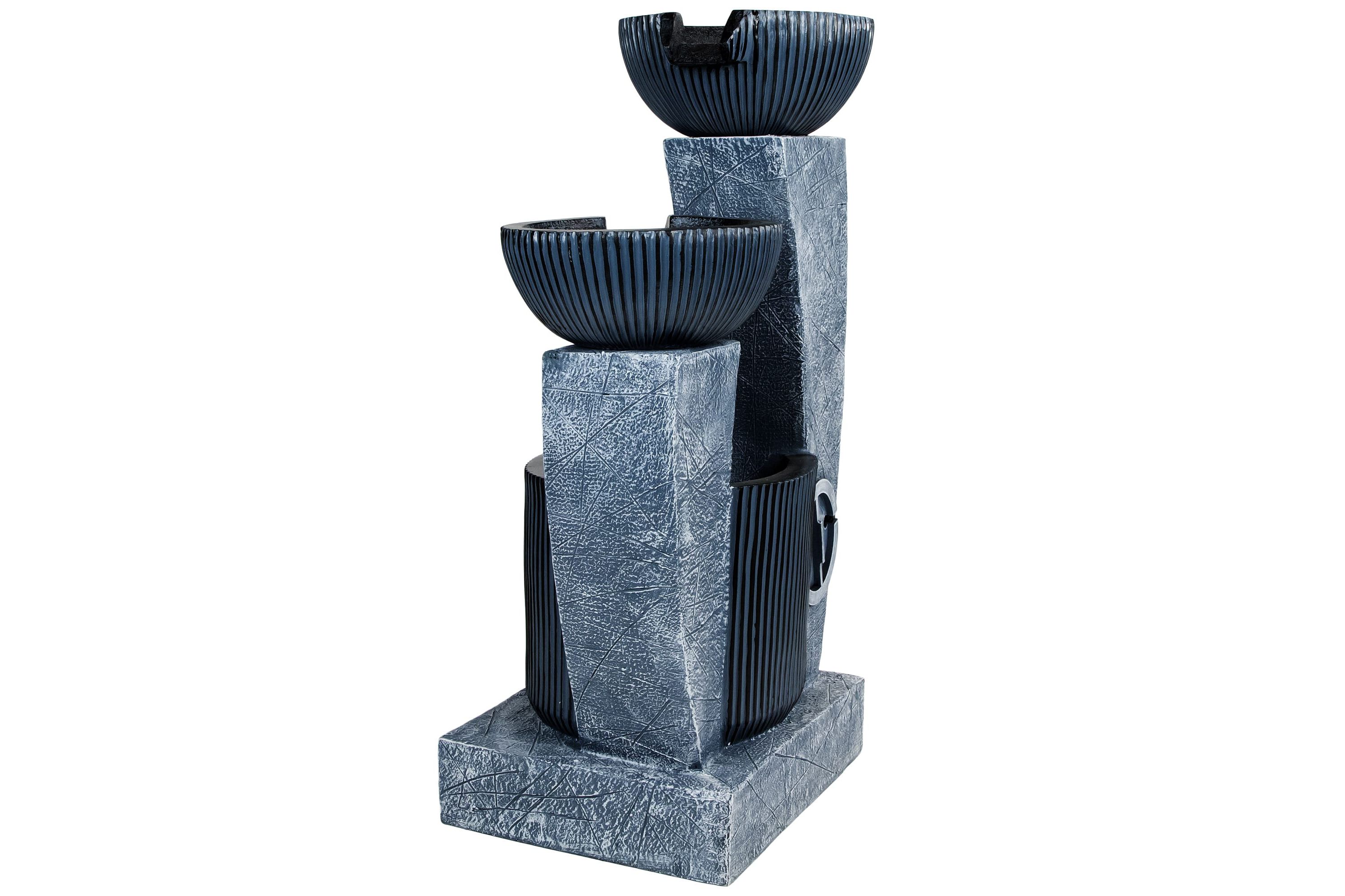 32" Lighted Blue Modern Tiered Outdoor Garden Water Fountain