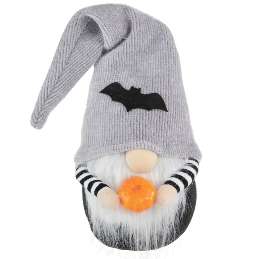 9.5inch Black and Gray Standing Gnome with Pumpkin Halloween Decoration