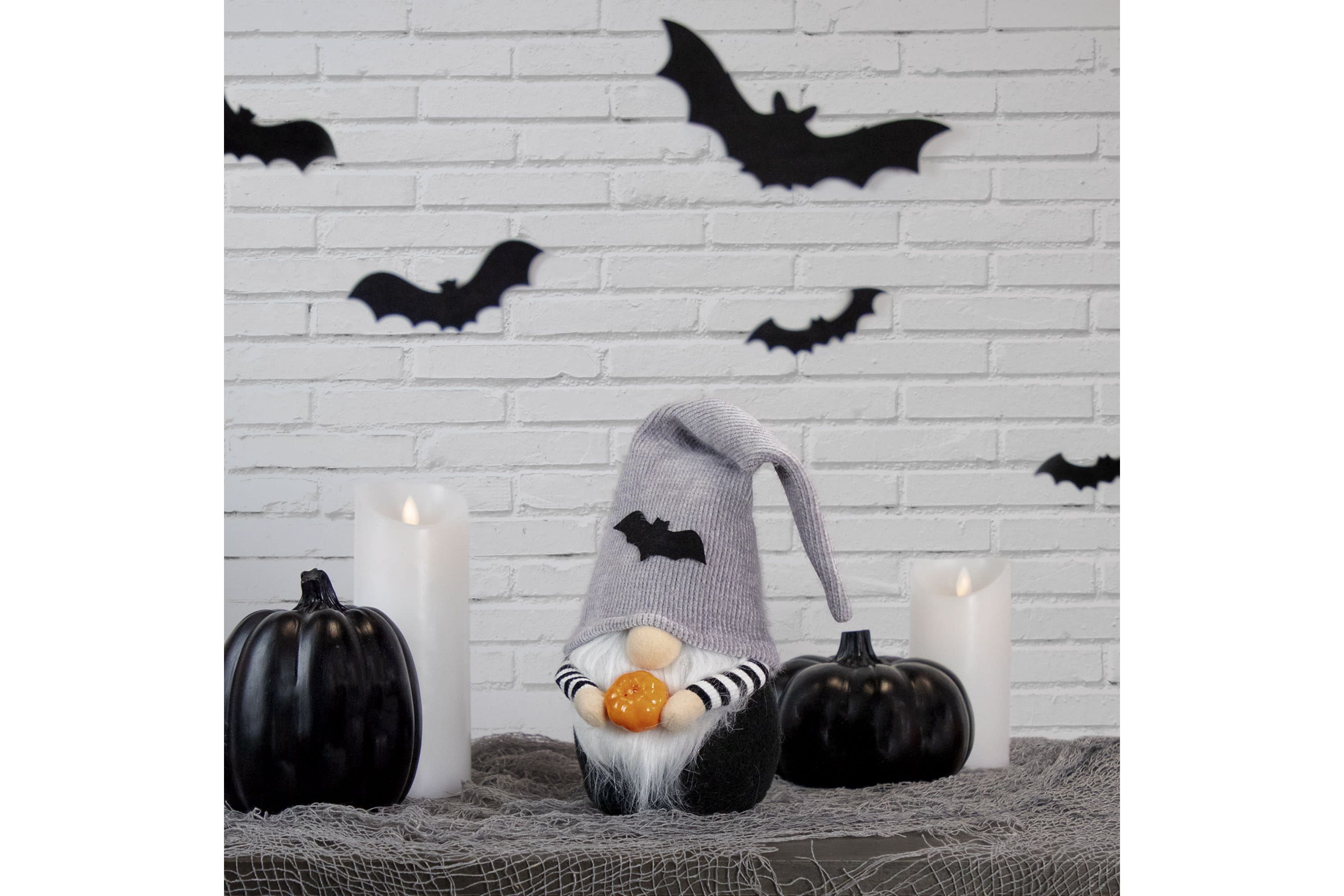 9.5inch Black and Gray Standing Gnome with Pumpkin Halloween Decoration