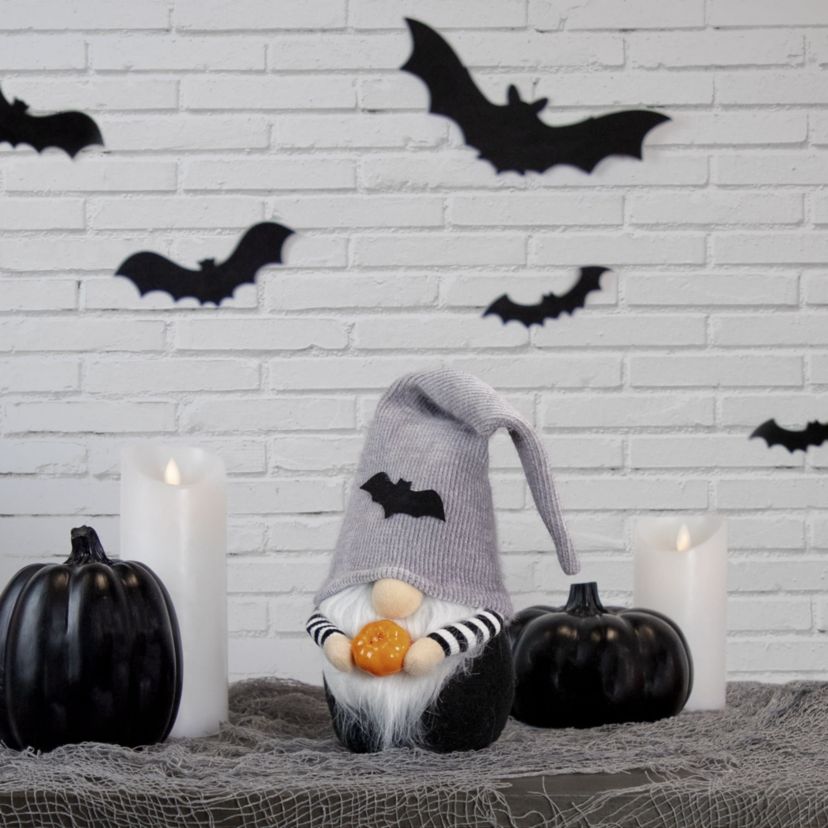 9.5inch Black and Gray Standing Gnome with Pumpkin Halloween Decoration