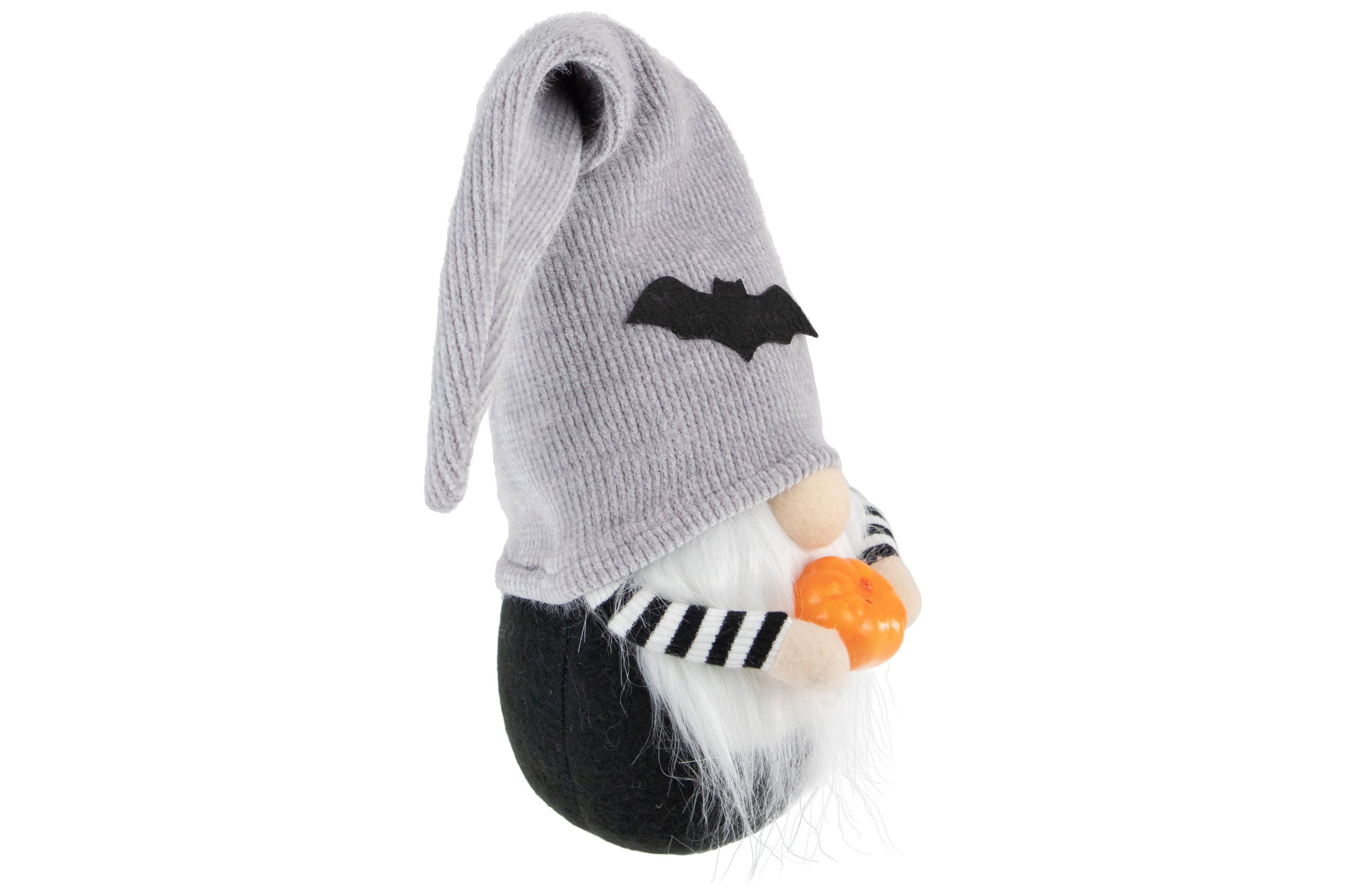 9.5inch Black and Gray Standing Gnome with Pumpkin Halloween Decoration