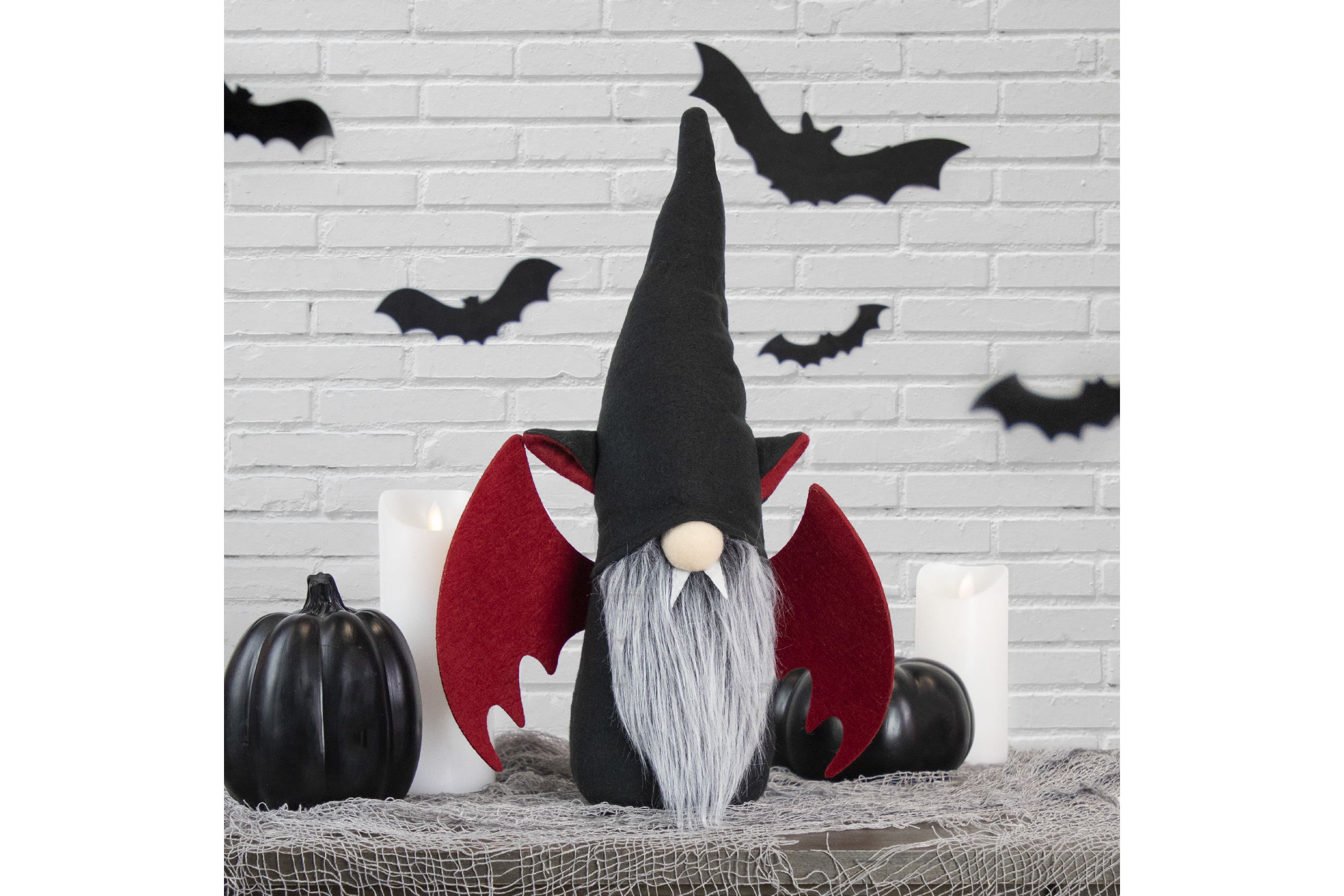 17inch Black and Red Halloween Boy Gnome with Bat Wings