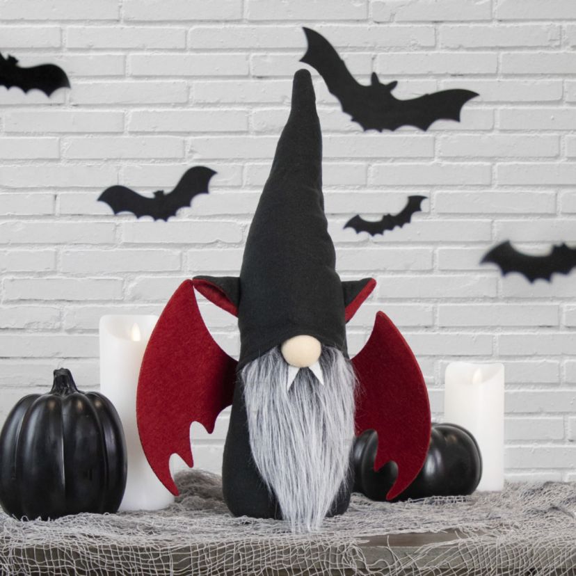 17inch Black and Red Halloween Boy Gnome with Bat Wings