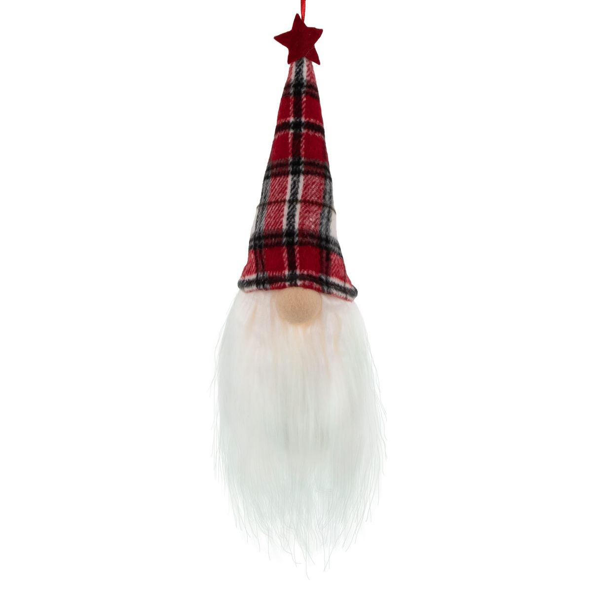 9inch LED Lighted Red Plaid Gnome Christmas Ornament