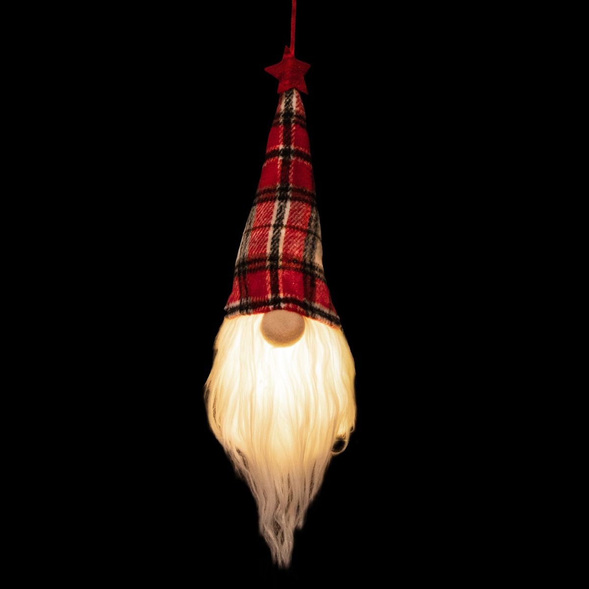 9inch LED Lighted Red Plaid Gnome Christmas Ornament
