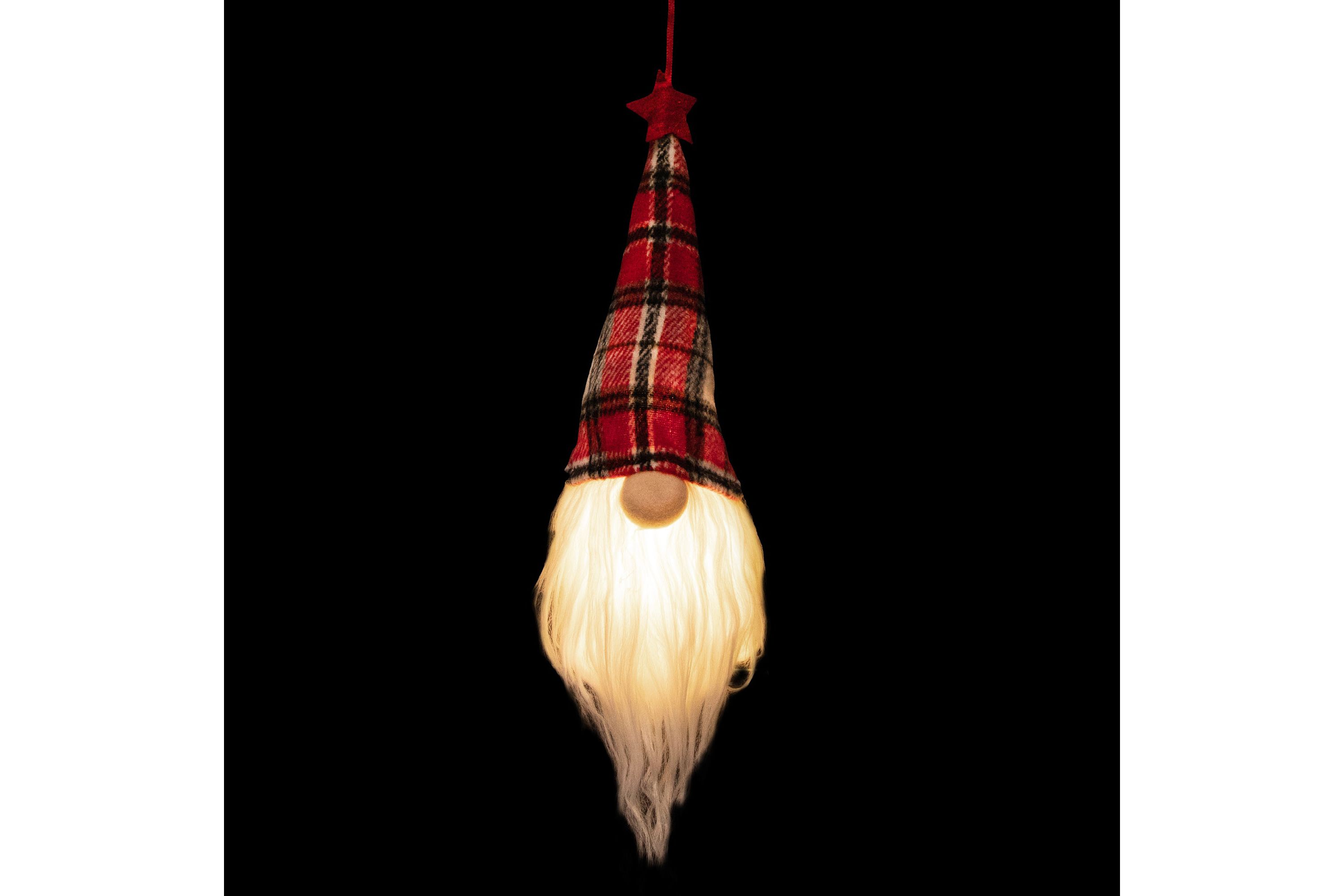 9inch LED Lighted Red Plaid Gnome Christmas Ornament