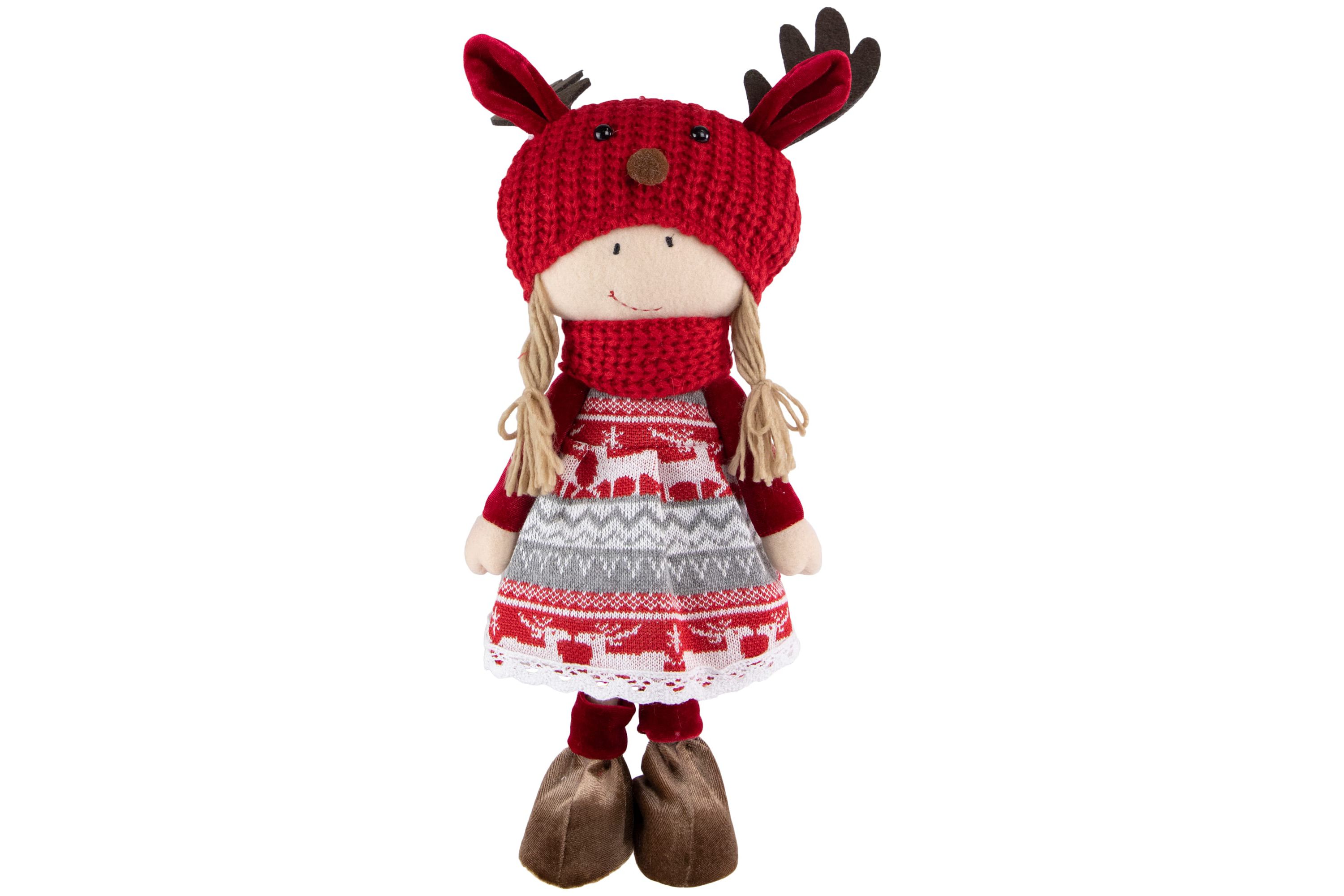17inch Red and White Nordic Girl with Moose Antler Hat Christmas Decoration