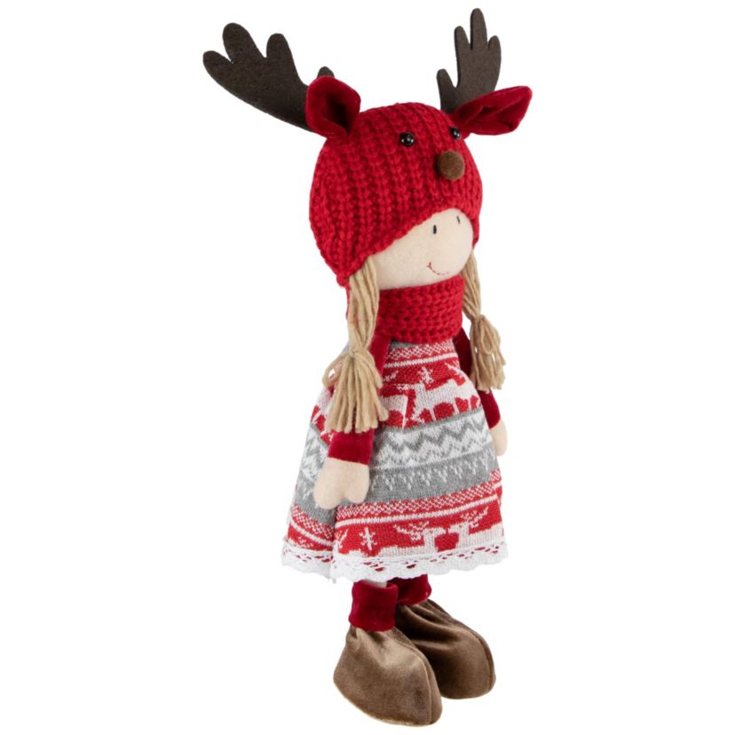 17inch Red and White Nordic Girl with Moose Antler Hat Christmas Decoration