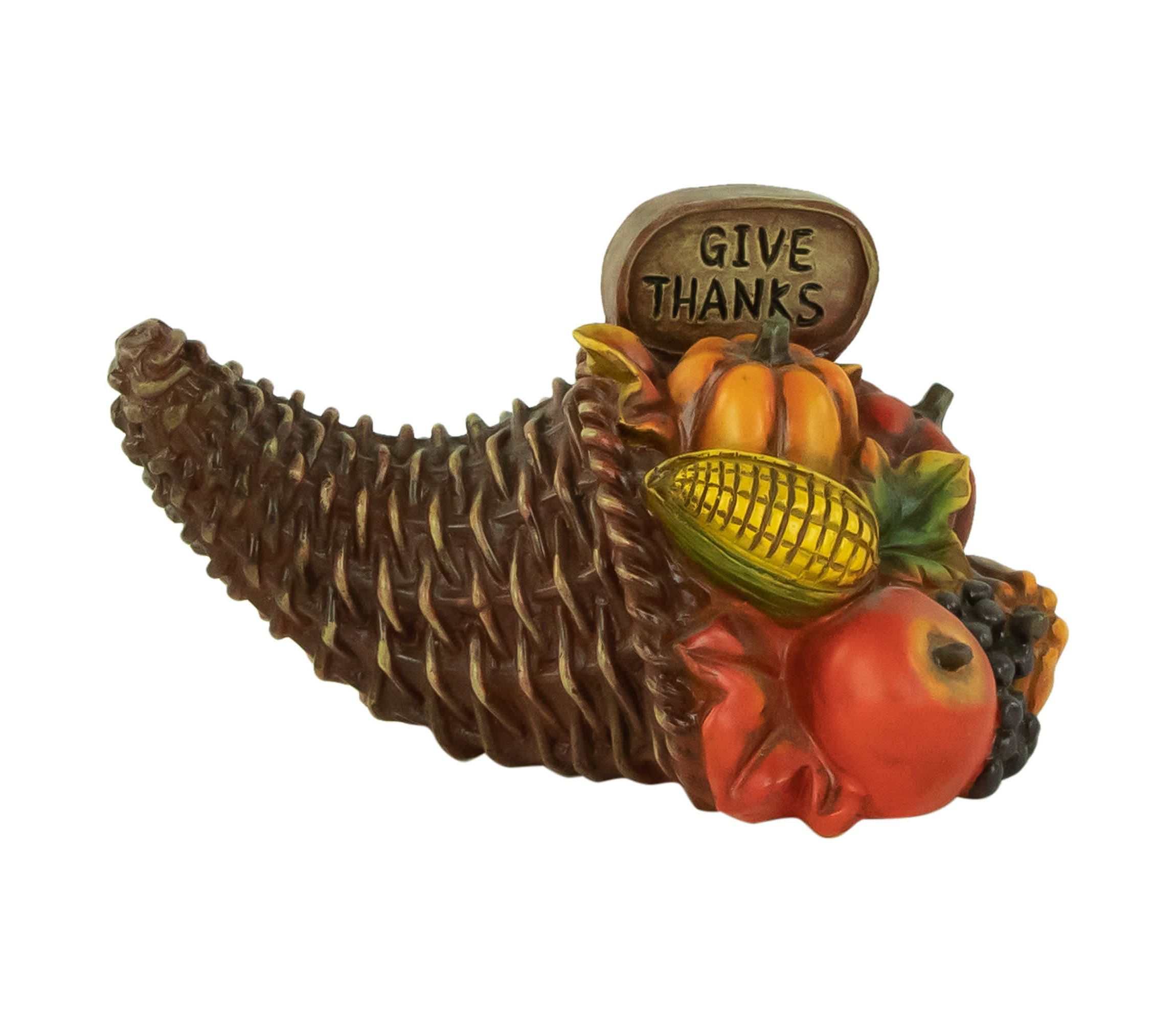 8.5" Fall Harvest "Give Thanks" Cornucopia Decoration
