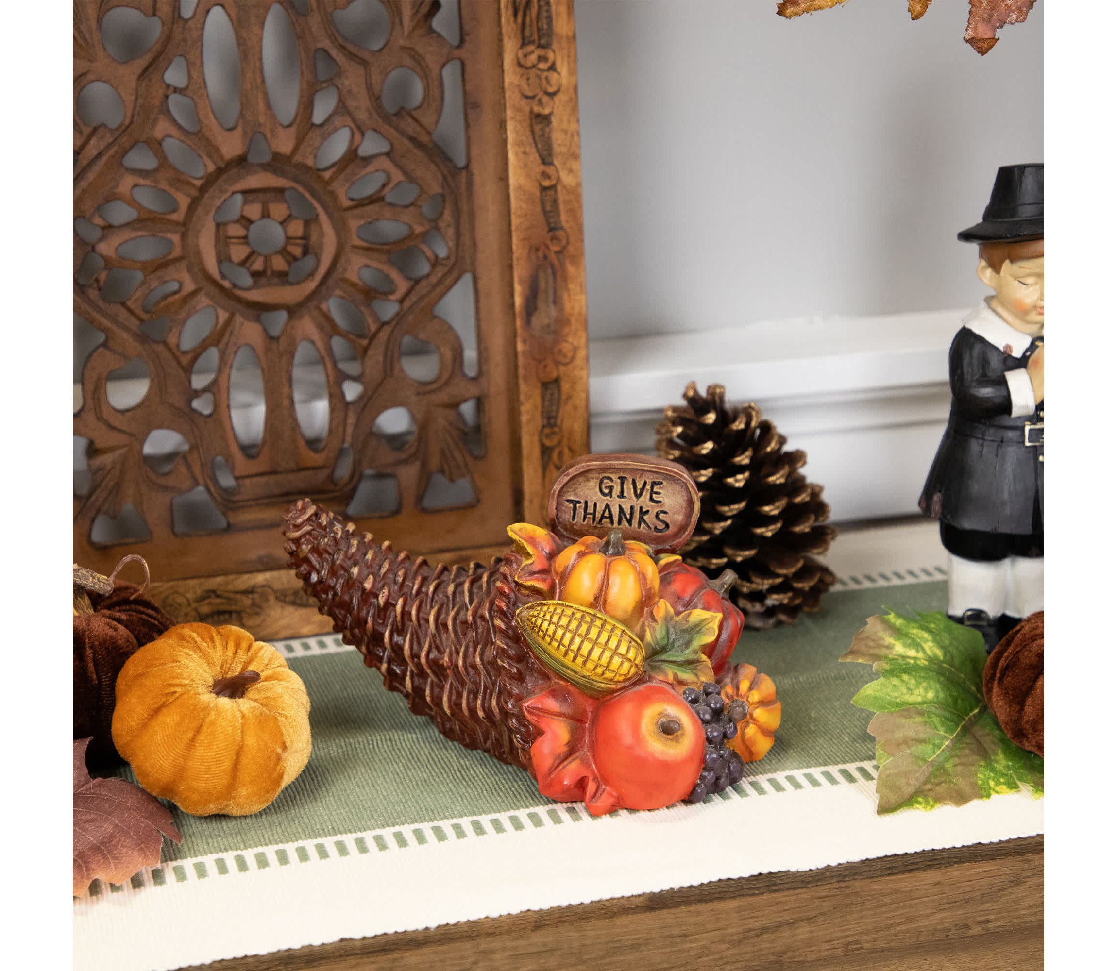 8.5" Fall Harvest "Give Thanks" Cornucopia Decoration