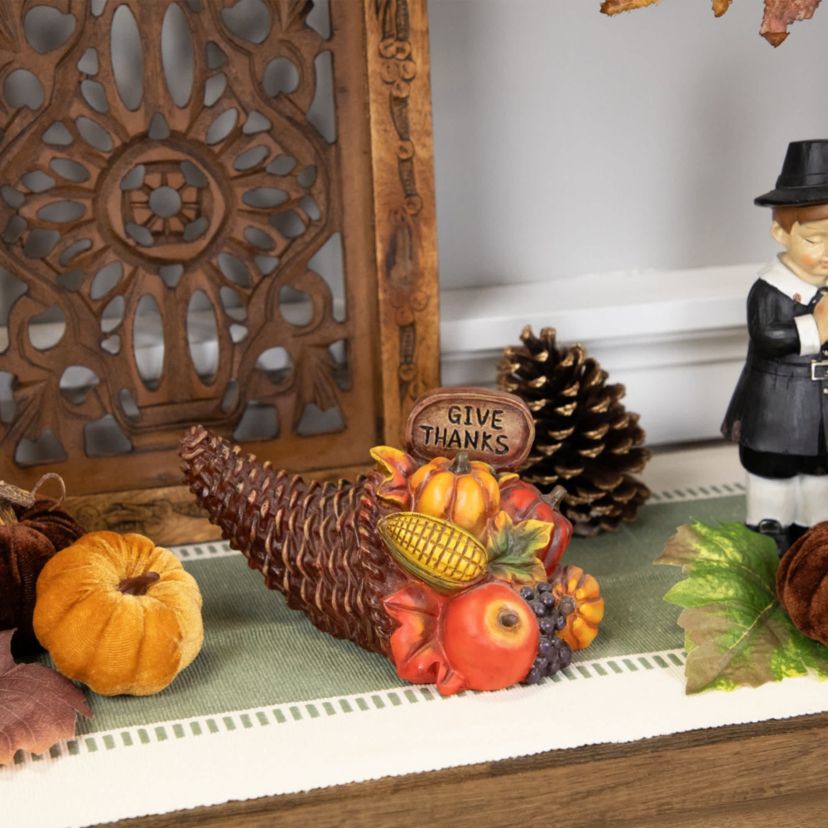 8.5" Fall Harvest "Give Thanks" Cornucopia Decoration