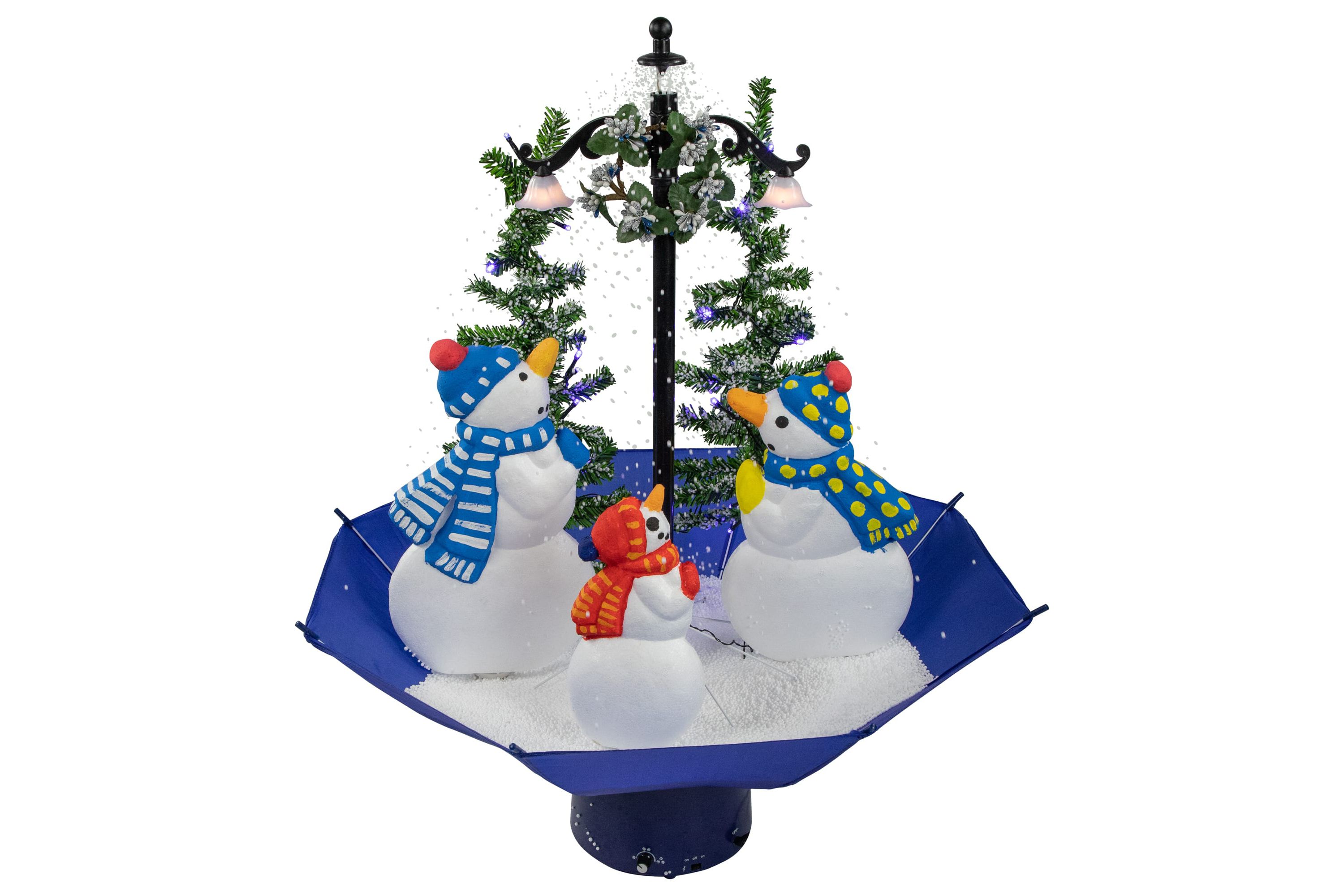 30inch Lighted Musical Snowing Snowman Family in Umbrella Base Christmas Decoration