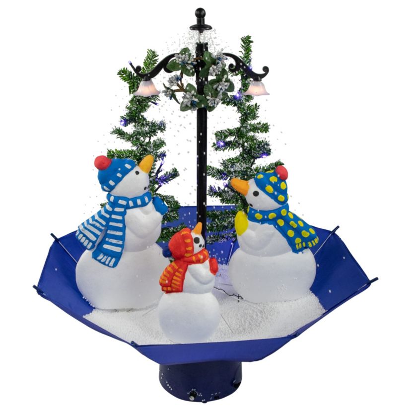 30inch Lighted Musical Snowing Snowman Family in Umbrella Base Christmas Decoration