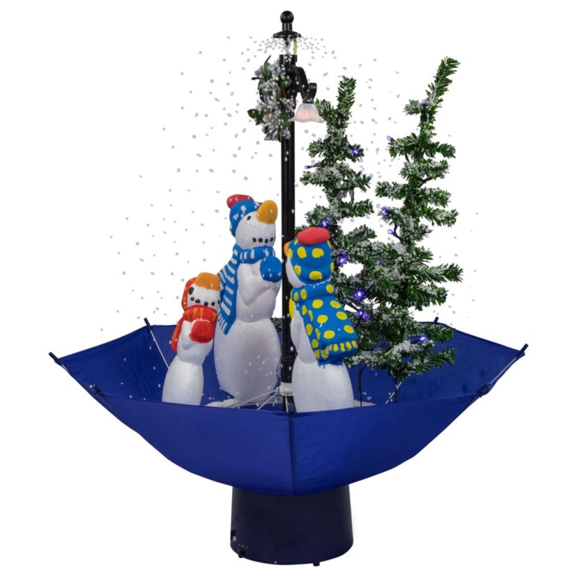 30inch Lighted Musical Snowing Snowman Family in Umbrella Base Christmas Decoration