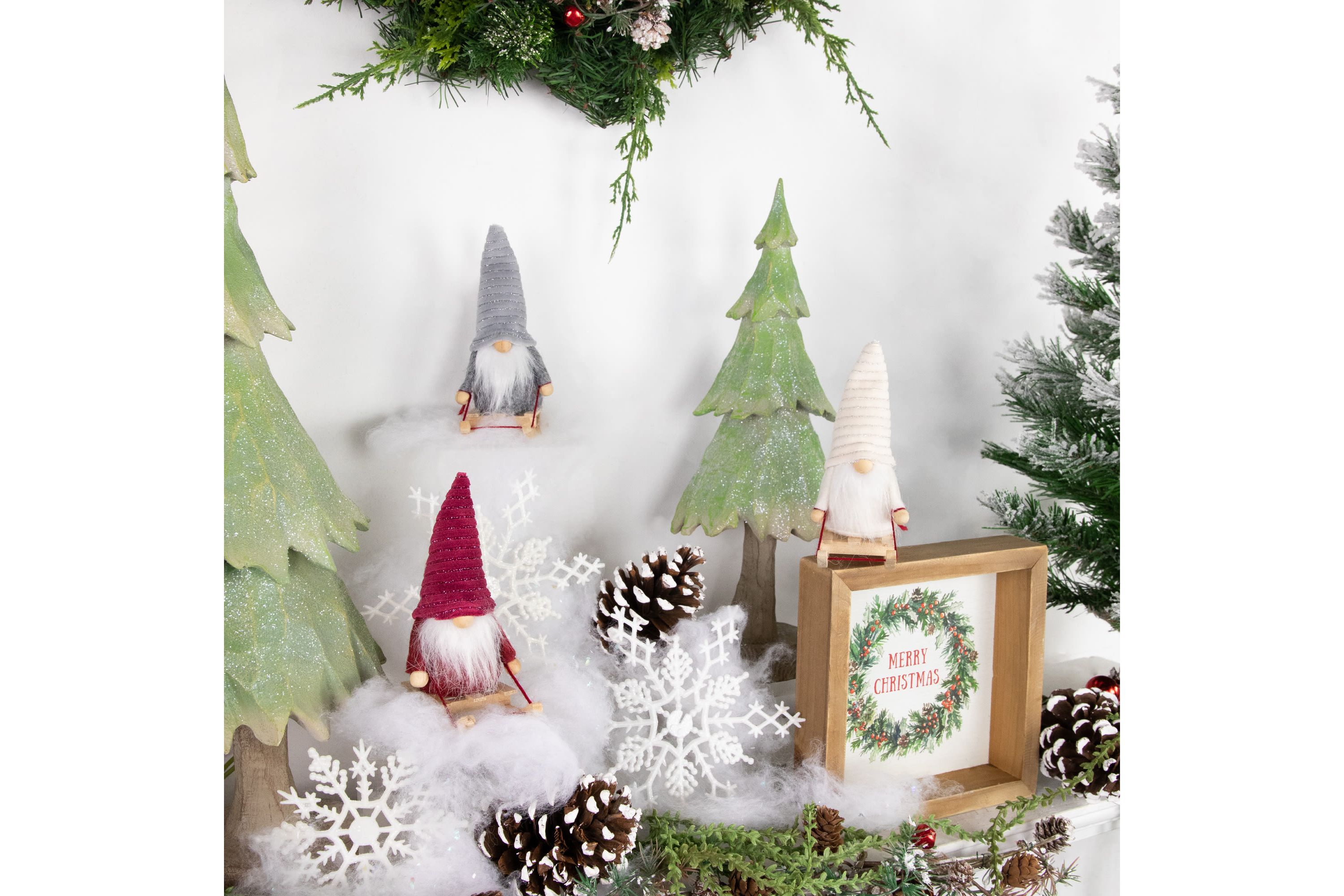 Set of 3 Plush Sledding Gnomes Christmas Ornaments 5.25inch