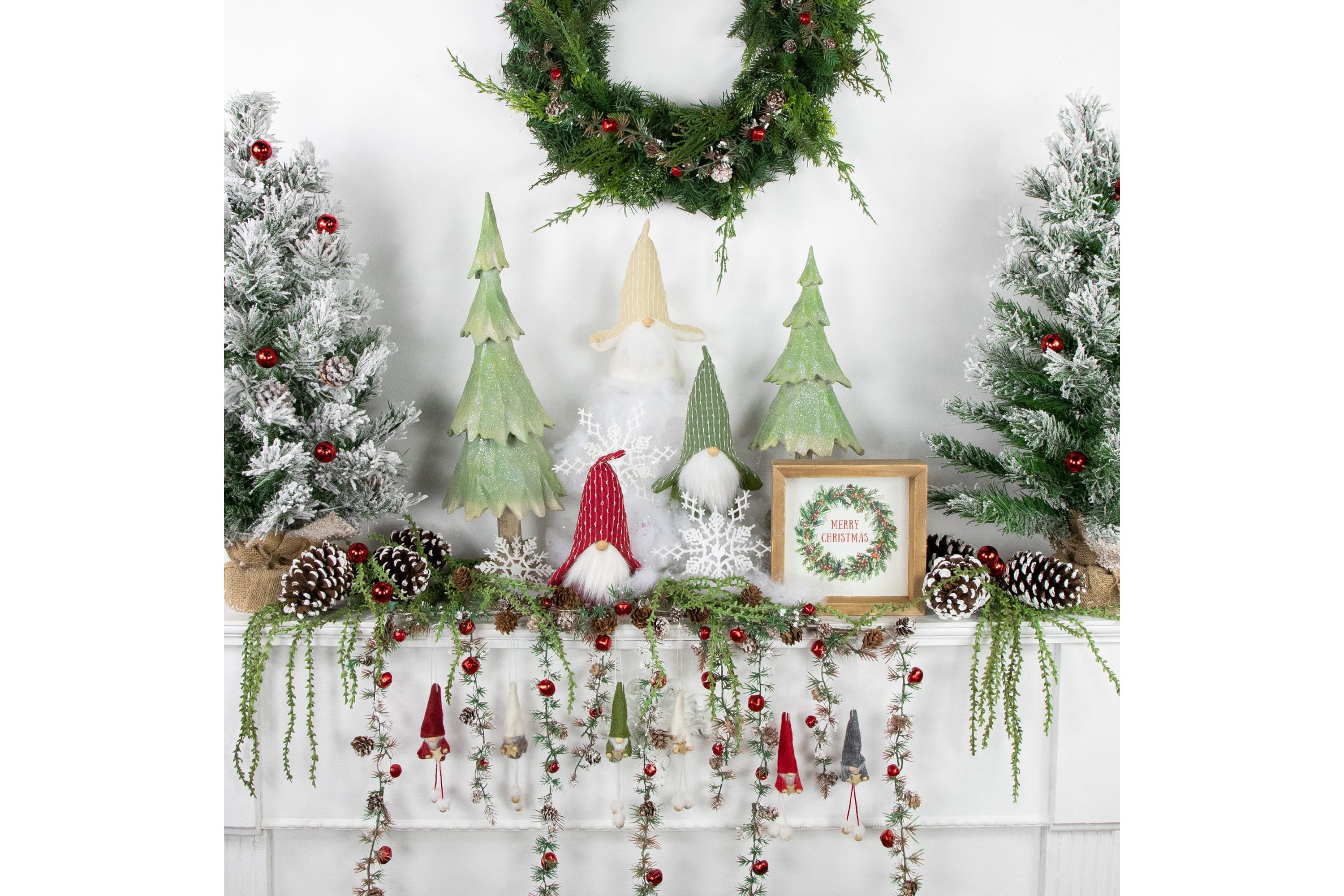 Set of 6 Gnomes with Stars Plush Christmas Ornaments 5"