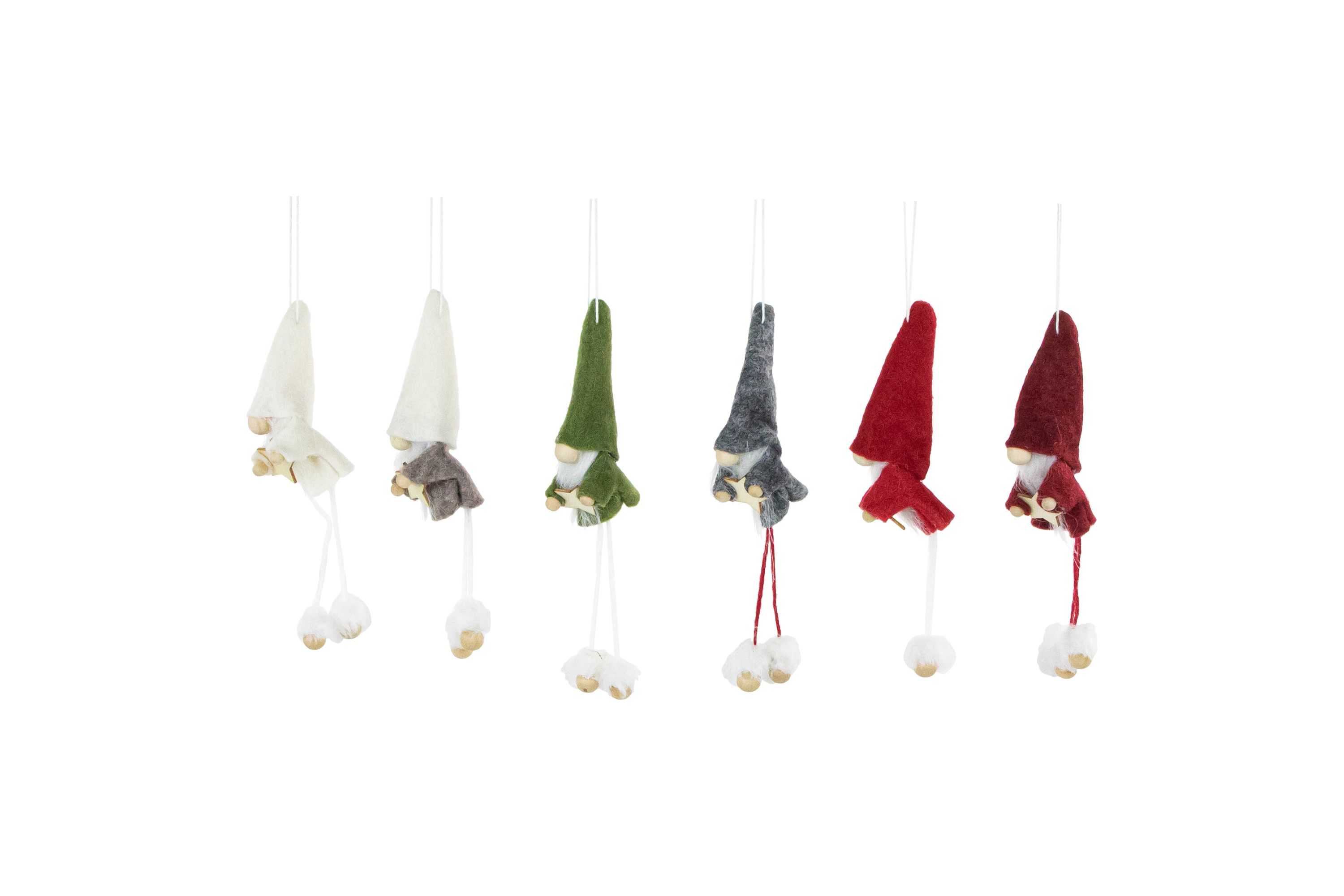 Set of 6 Gnomes with Stars Plush Christmas Ornaments 5"