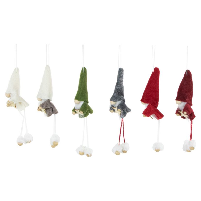 Set of 6 Gnomes with Stars Plush Christmas Ornaments 5"