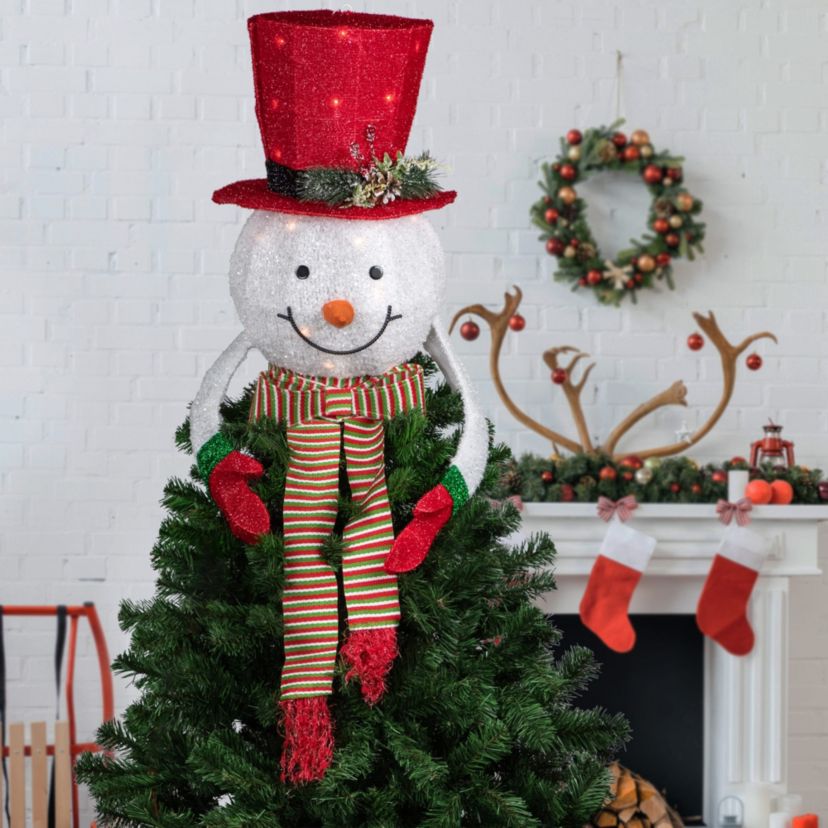 21.5inch Lighted Snowman with Red Top Hat Christmas Tree Topper