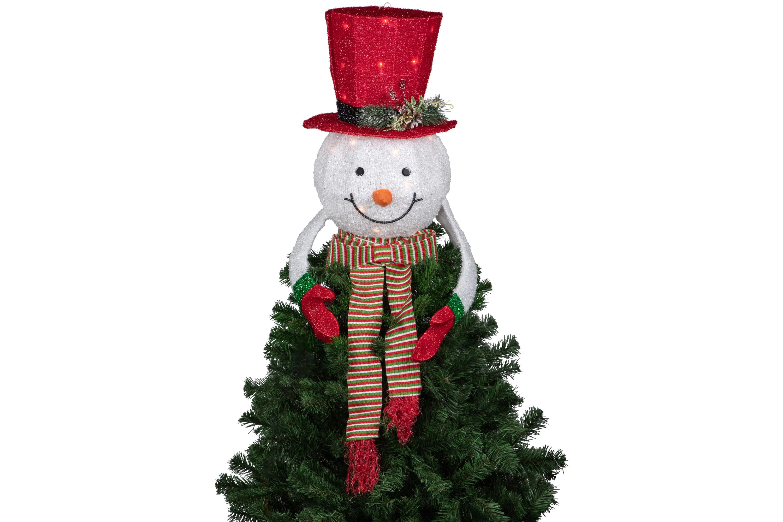 21.5inch Lighted Snowman with Red Top Hat Christmas Tree Topper