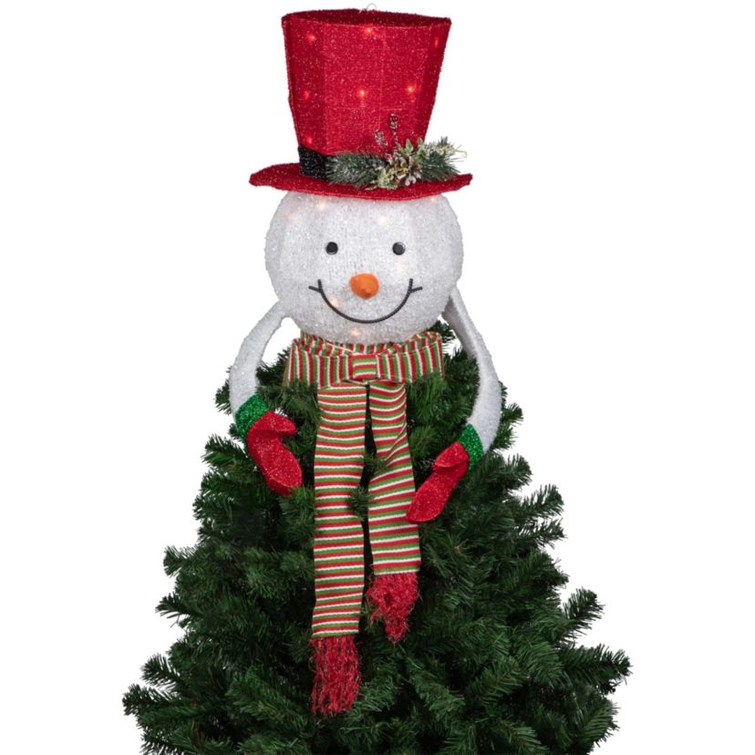 21.5inch Lighted Snowman with Red Top Hat Christmas Tree Topper
