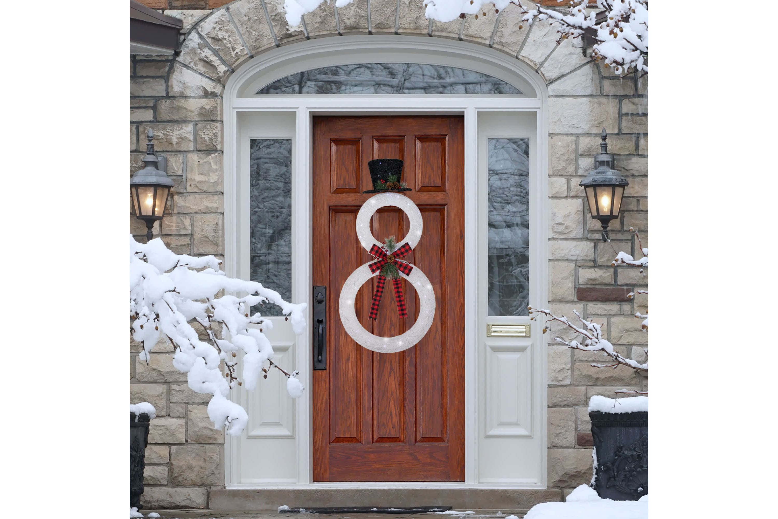 48" LED Lighted Wreath Snowman Outdoor Christmas Decoration
