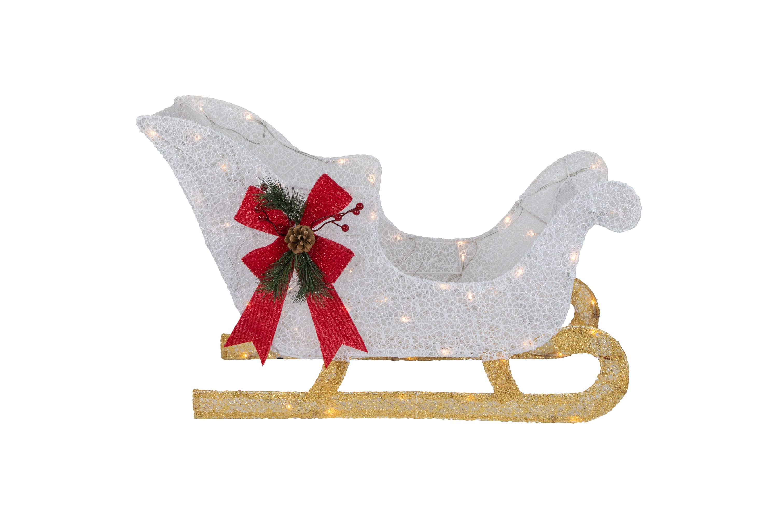 30.25inch LED Lighted Glittery White Sleigh Outdoor Christmas Decoration