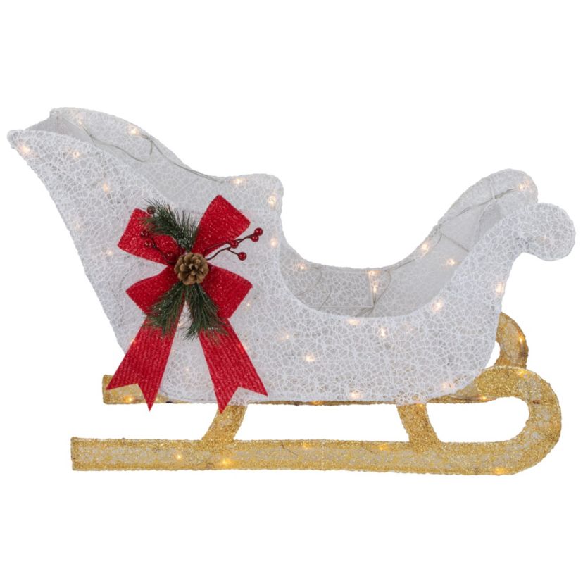 30.25inch LED Lighted Glittery White Sleigh Outdoor Christmas Decoration