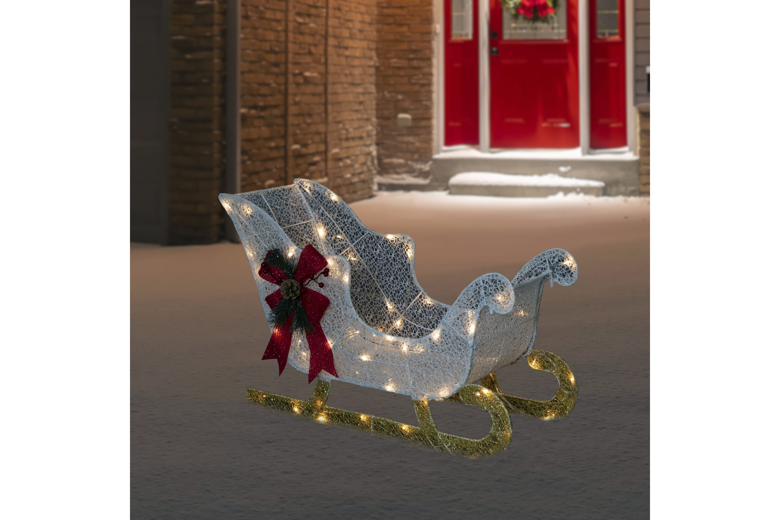 30.25inch LED Lighted Glittery White Sleigh Outdoor Christmas Decoration
