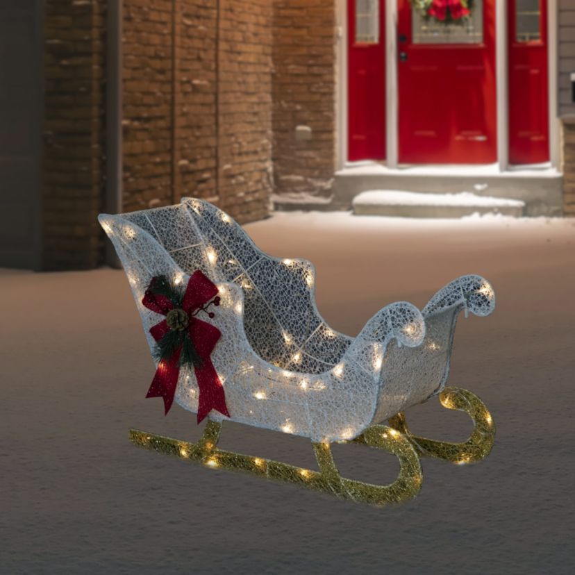 30.25inch LED Lighted Glittery White Sleigh Outdoor Christmas Decoration