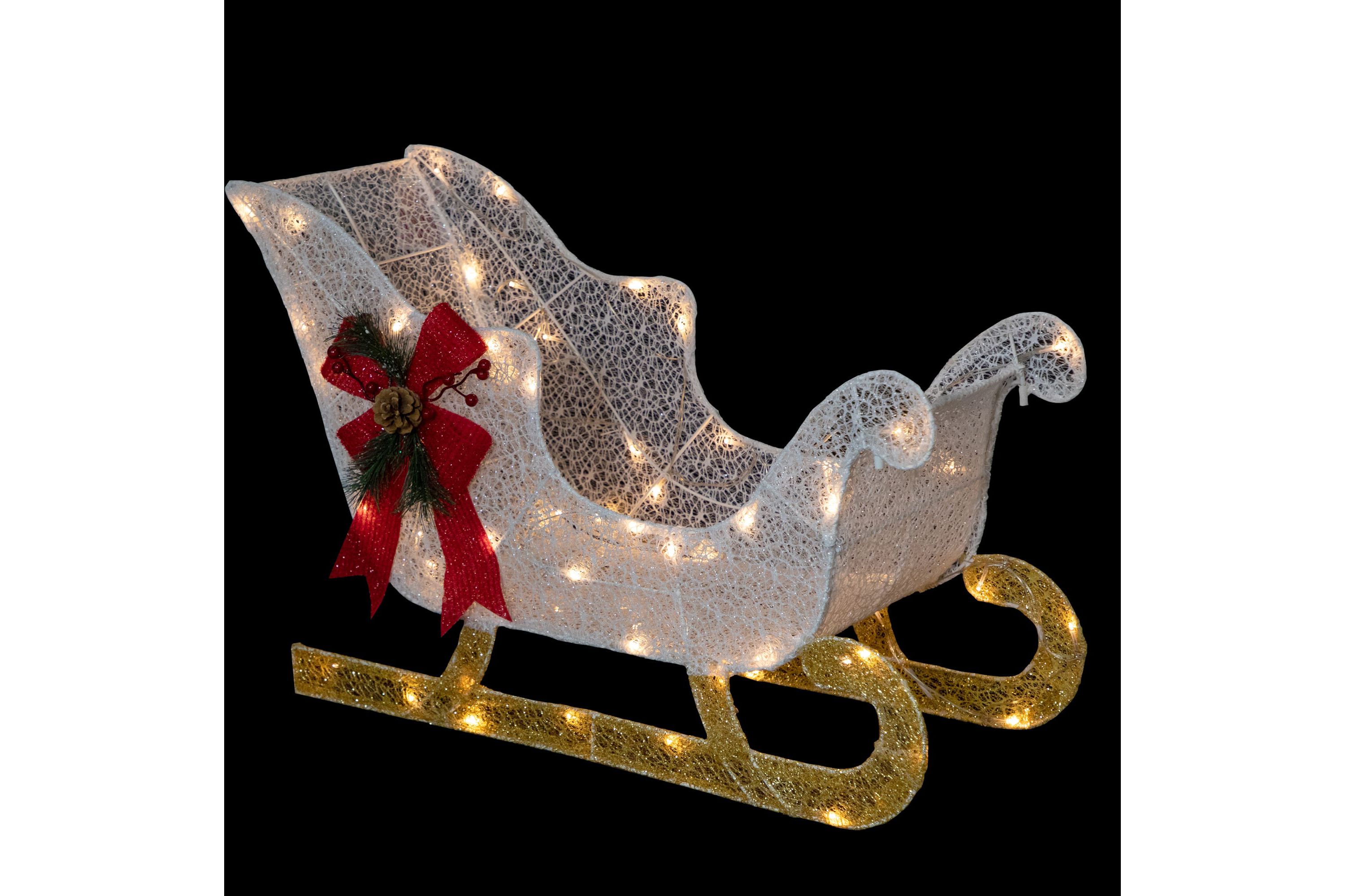 30.25inch LED Lighted Glittery White Sleigh Outdoor Christmas Decoration