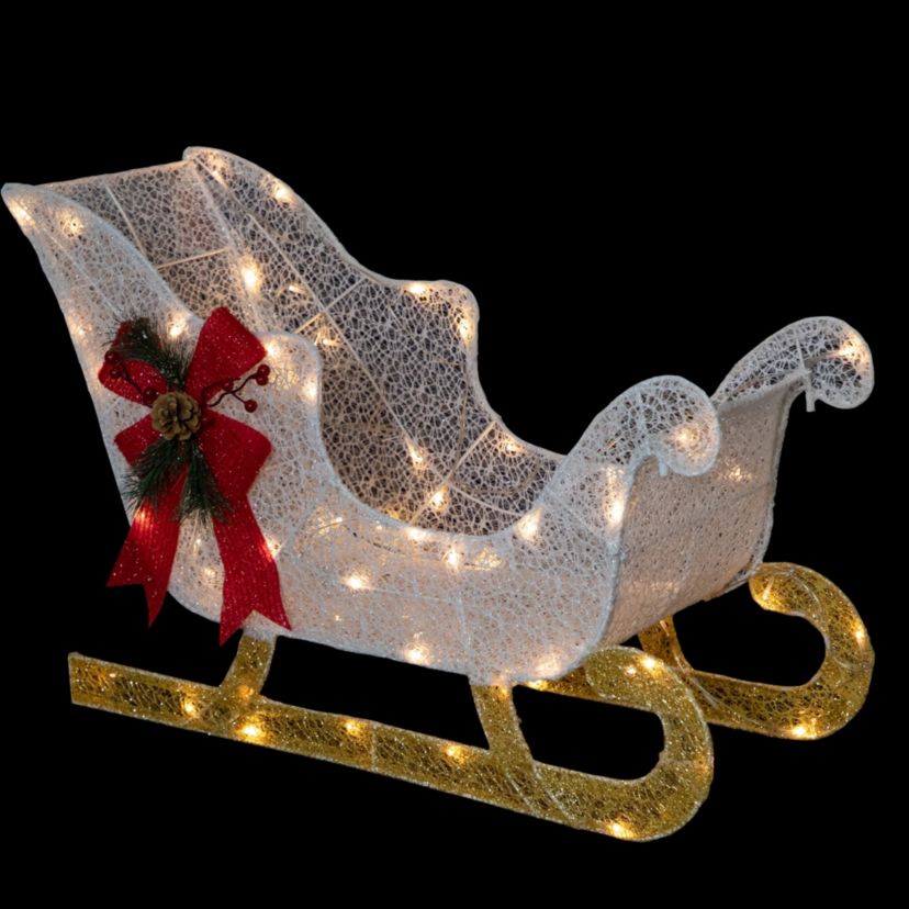 30.25inch LED Lighted Glittery White Sleigh Outdoor Christmas Decoration