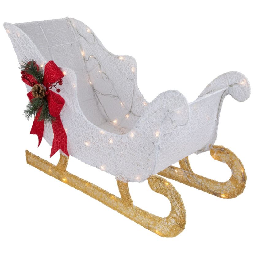 30.25inch LED Lighted Glittery White Sleigh Outdoor Christmas Decoration