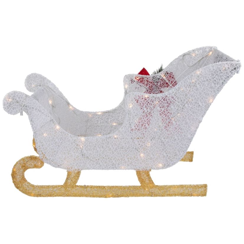 30.25inch LED Lighted Glittery White Sleigh Outdoor Christmas Decoration