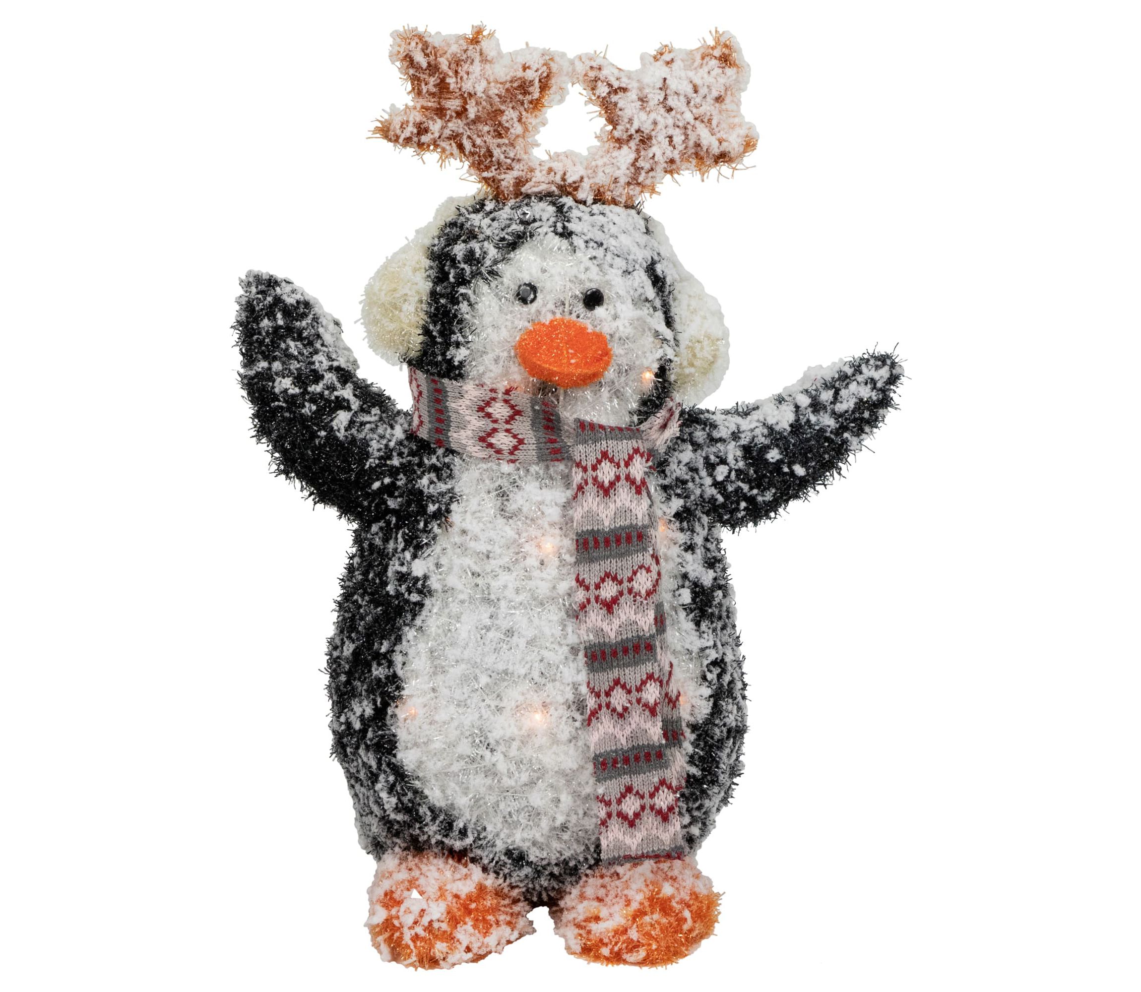 Lighted Snowy Penguin in Antler Hat Outdoor Christmas Decoration - 22" - Warm White