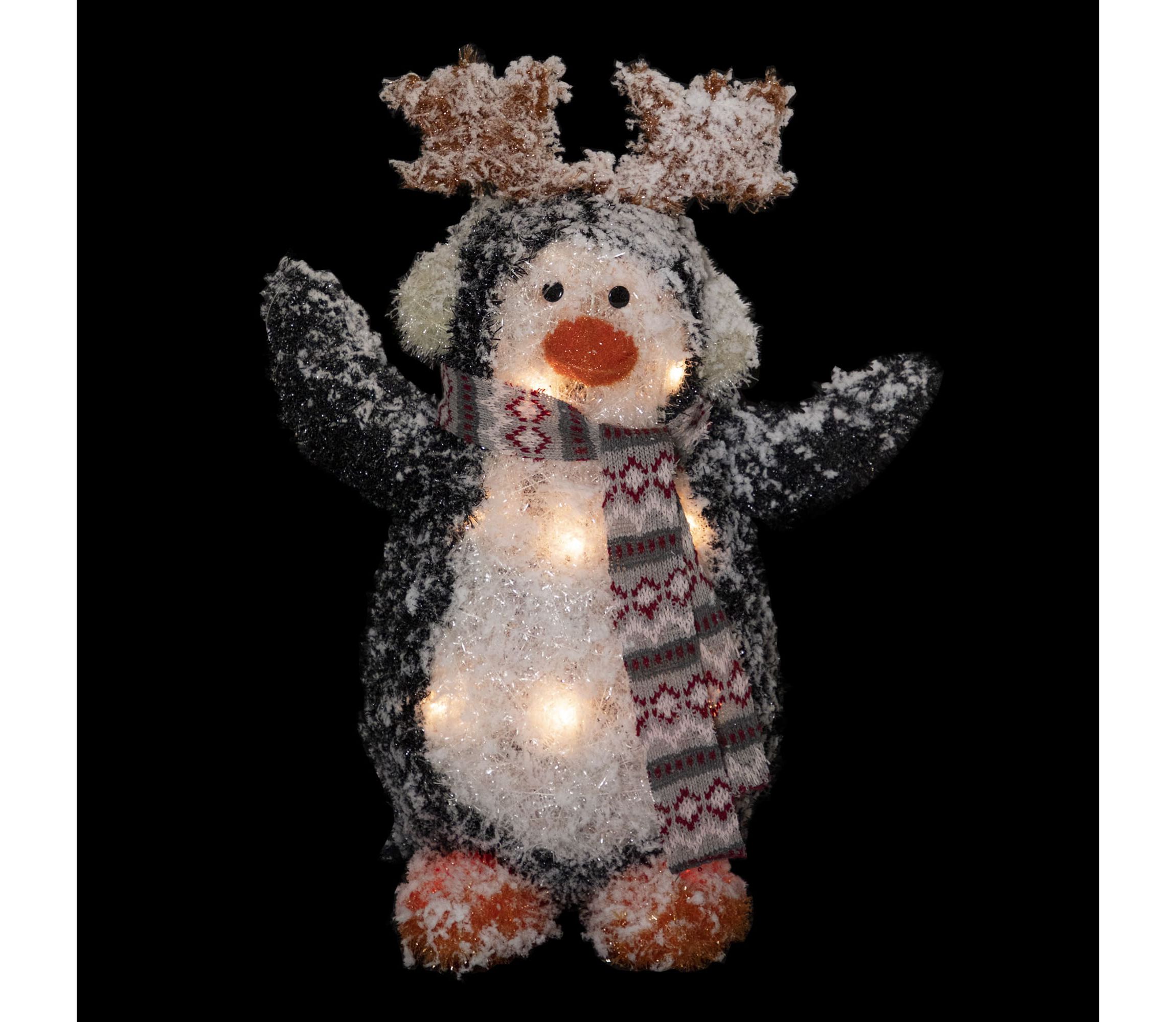 Lighted Snowy Penguin in Antler Hat Outdoor Christmas Decoration - 22" - Warm White