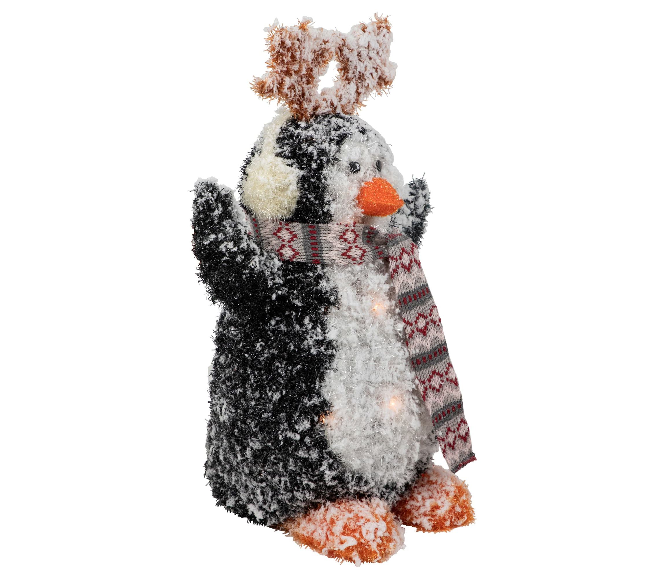 Lighted Snowy Penguin in Antler Hat Outdoor Christmas Decoration - 22" - Warm White