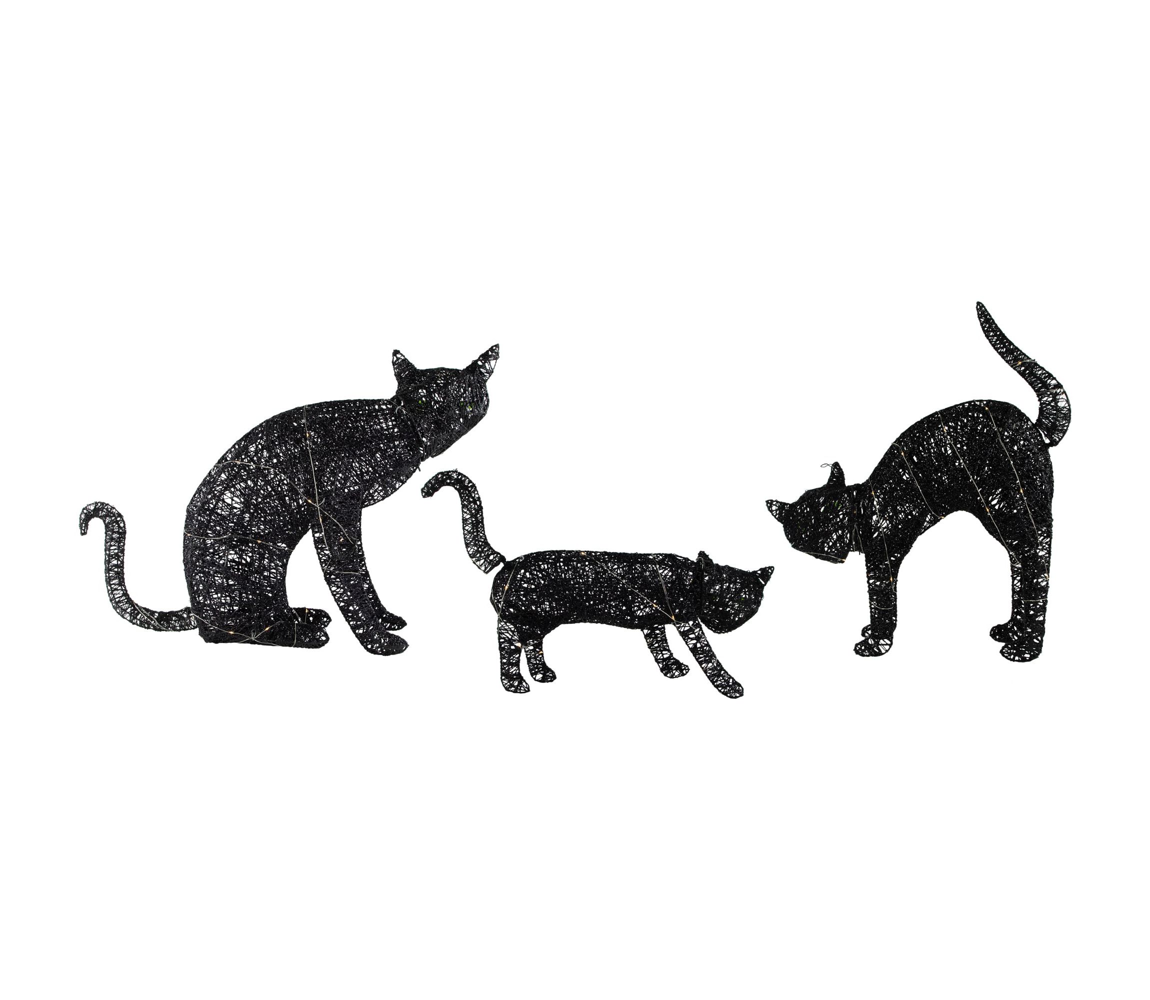 Set of 3 LED Lighted Black Cat Family Outdoor Halloween Decorations 27.5inch