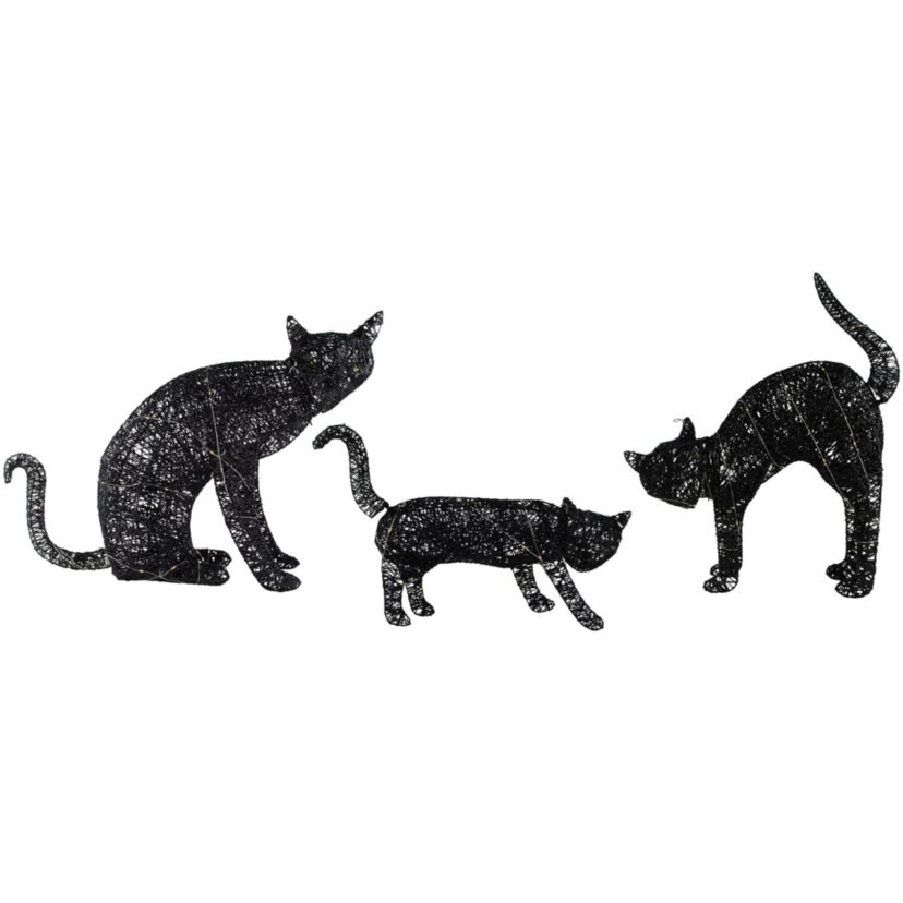 Set of 3 LED Lighted Black Cat Family Outdoor Halloween Decorations 27.5inch