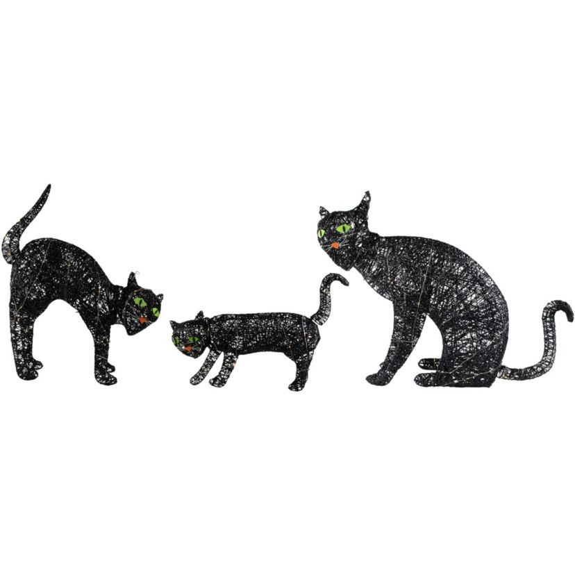 Set of 3 LED Lighted Black Cat Family Outdoor Halloween Decorations 27.5inch