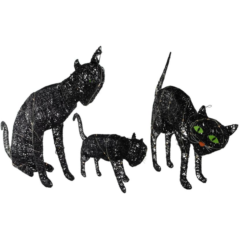 Set of 3 LED Lighted Black Cat Family Outdoor Halloween Decorations 27.5inch