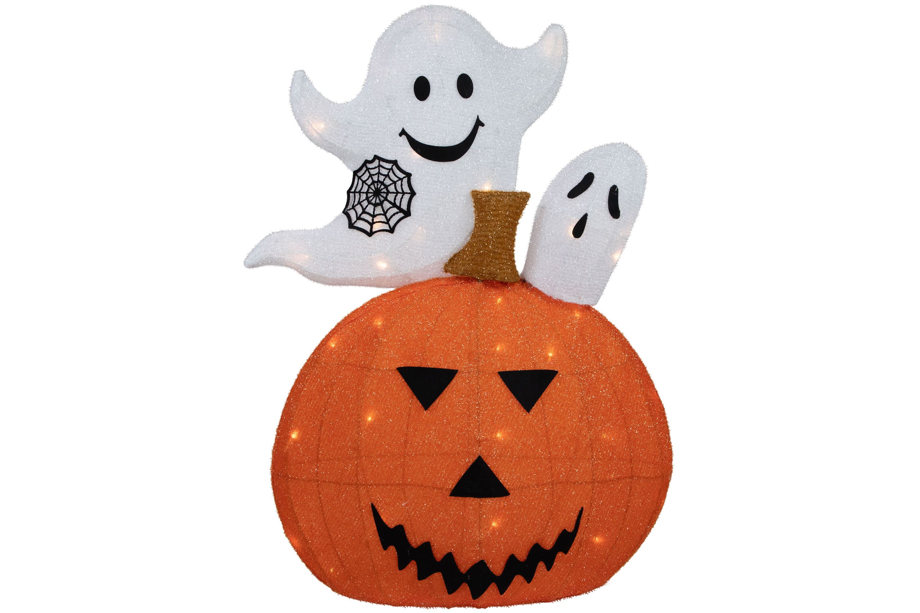 27.5" LED Lighted Battery Operated Jack-O-Lantern and Ghosts Halloween Decoration