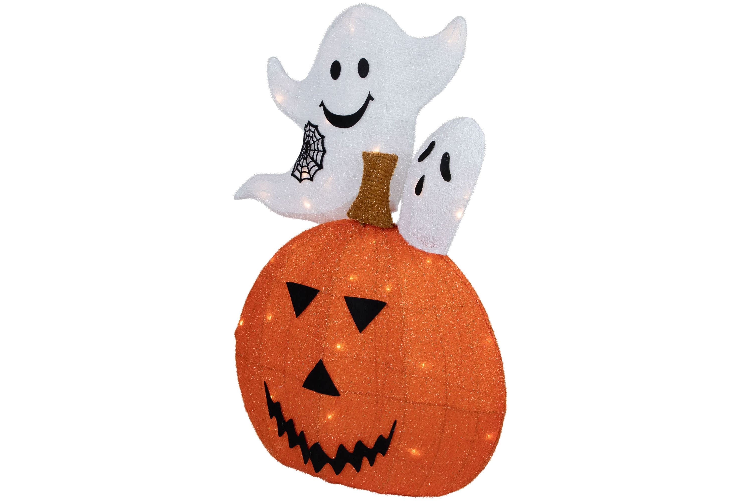 27.5" LED Lighted Battery Operated Jack-O-Lantern and Ghosts Halloween Decoration