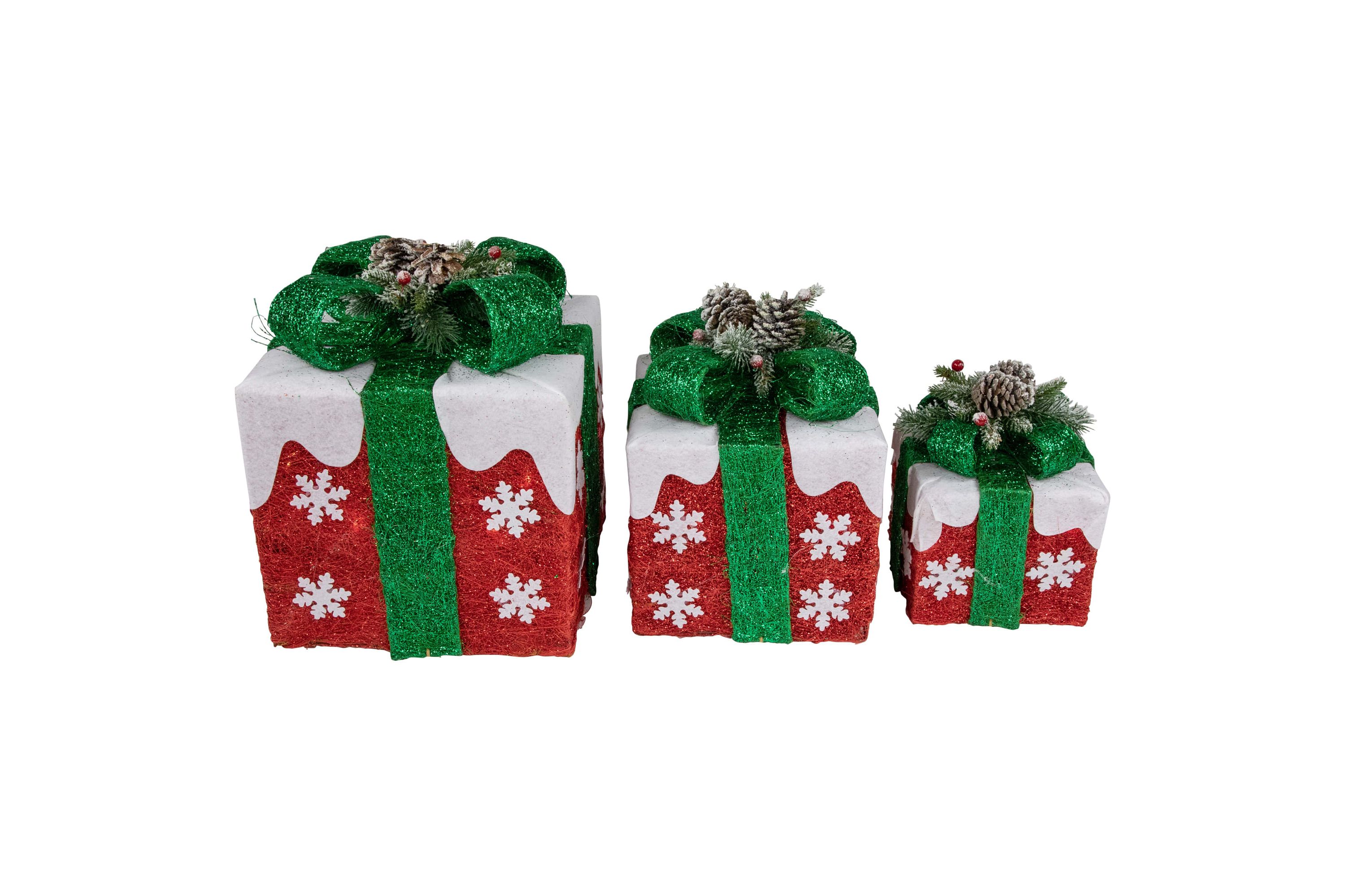 Set of 3 Lighted Red with White Snowflakes Gift Boxes Christmas Decorations