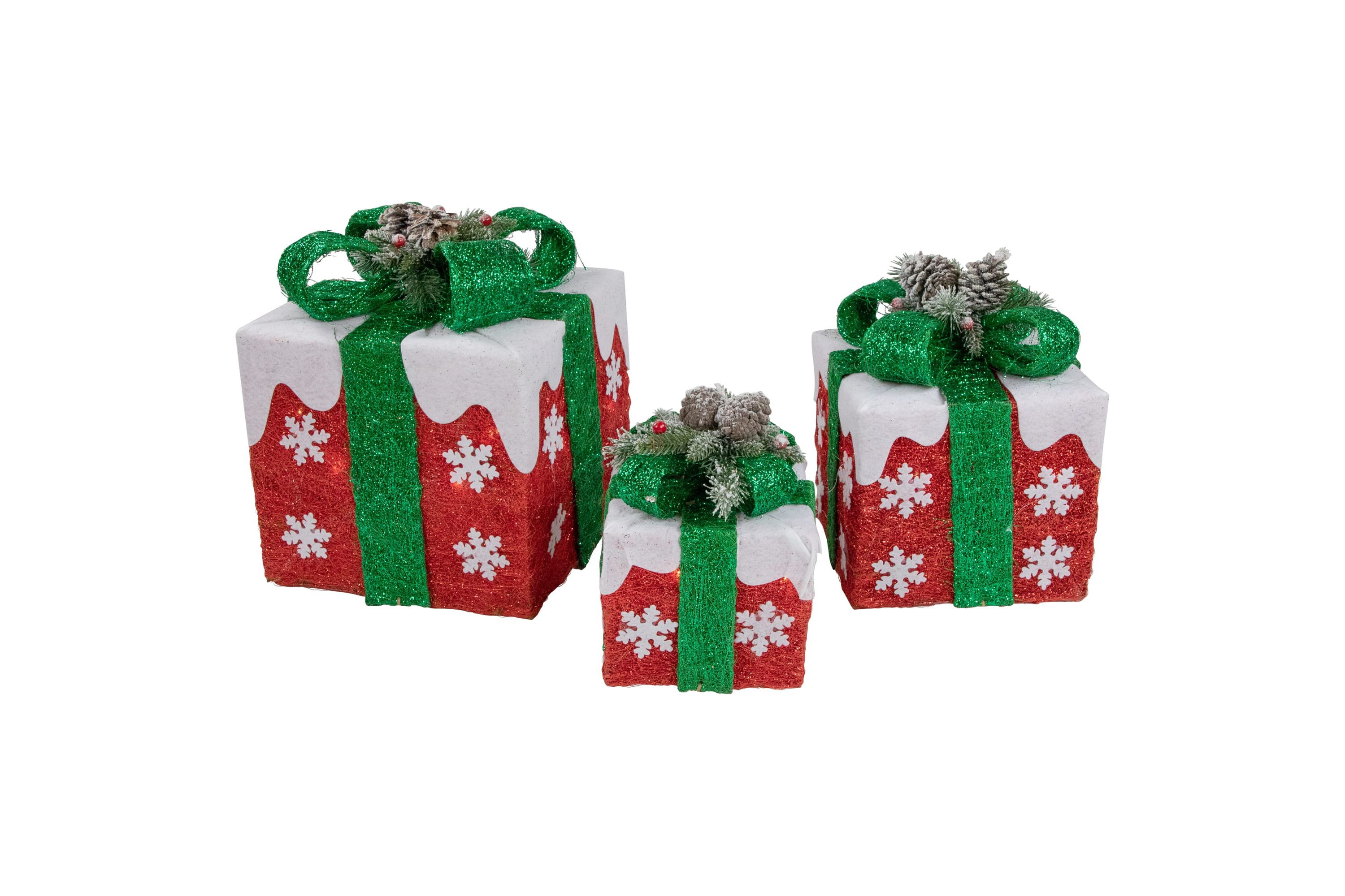 Set of 3 Lighted Red with White Snowflakes Gift Boxes Christmas Decorations