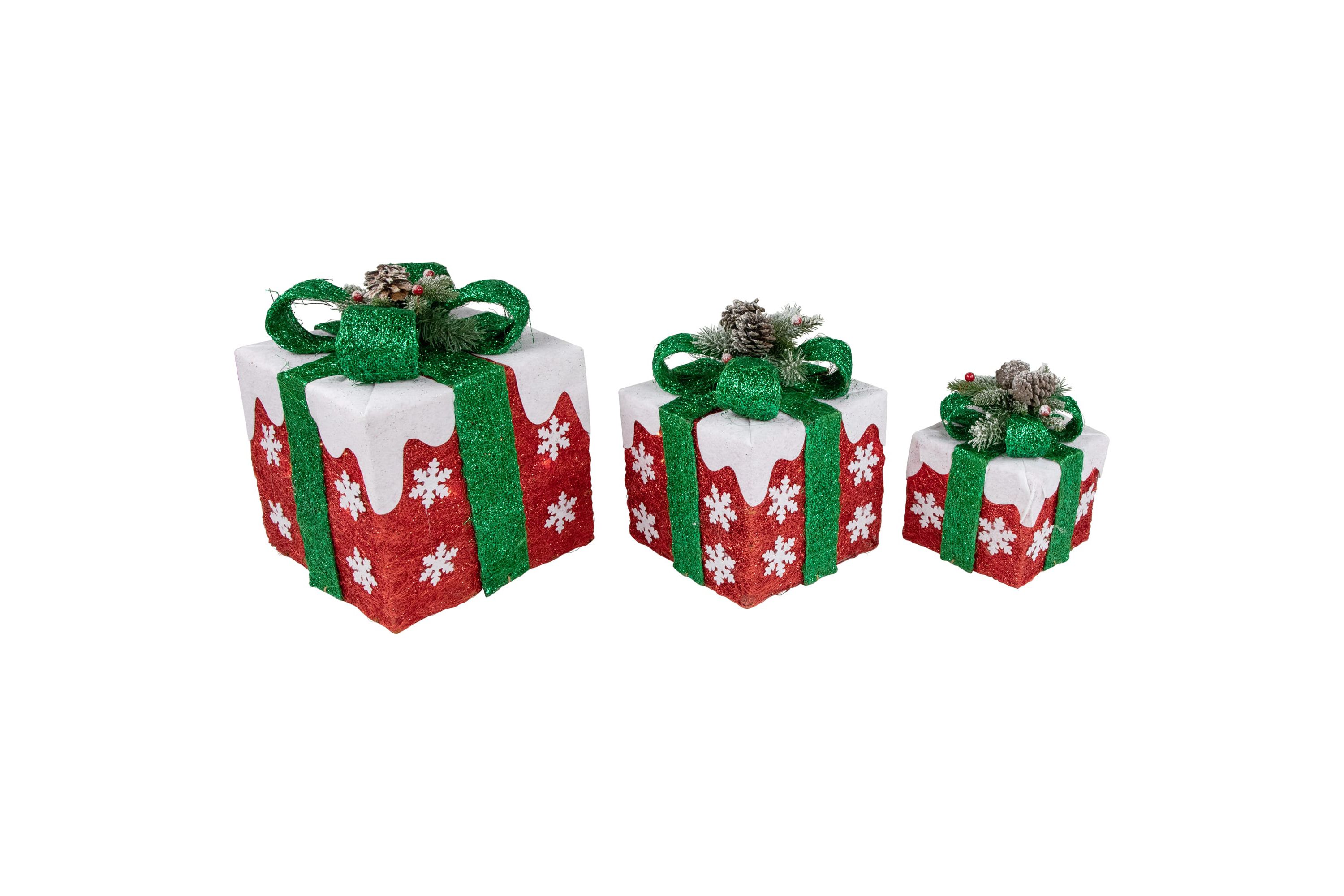Set of 3 Lighted Red with White Snowflakes Gift Boxes Christmas Decorations