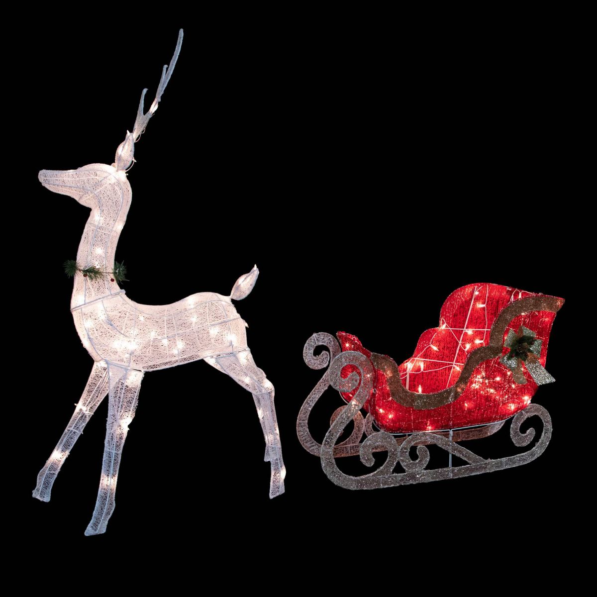 51" Lighted White Reindeer with Sleigh Christmas Decoration